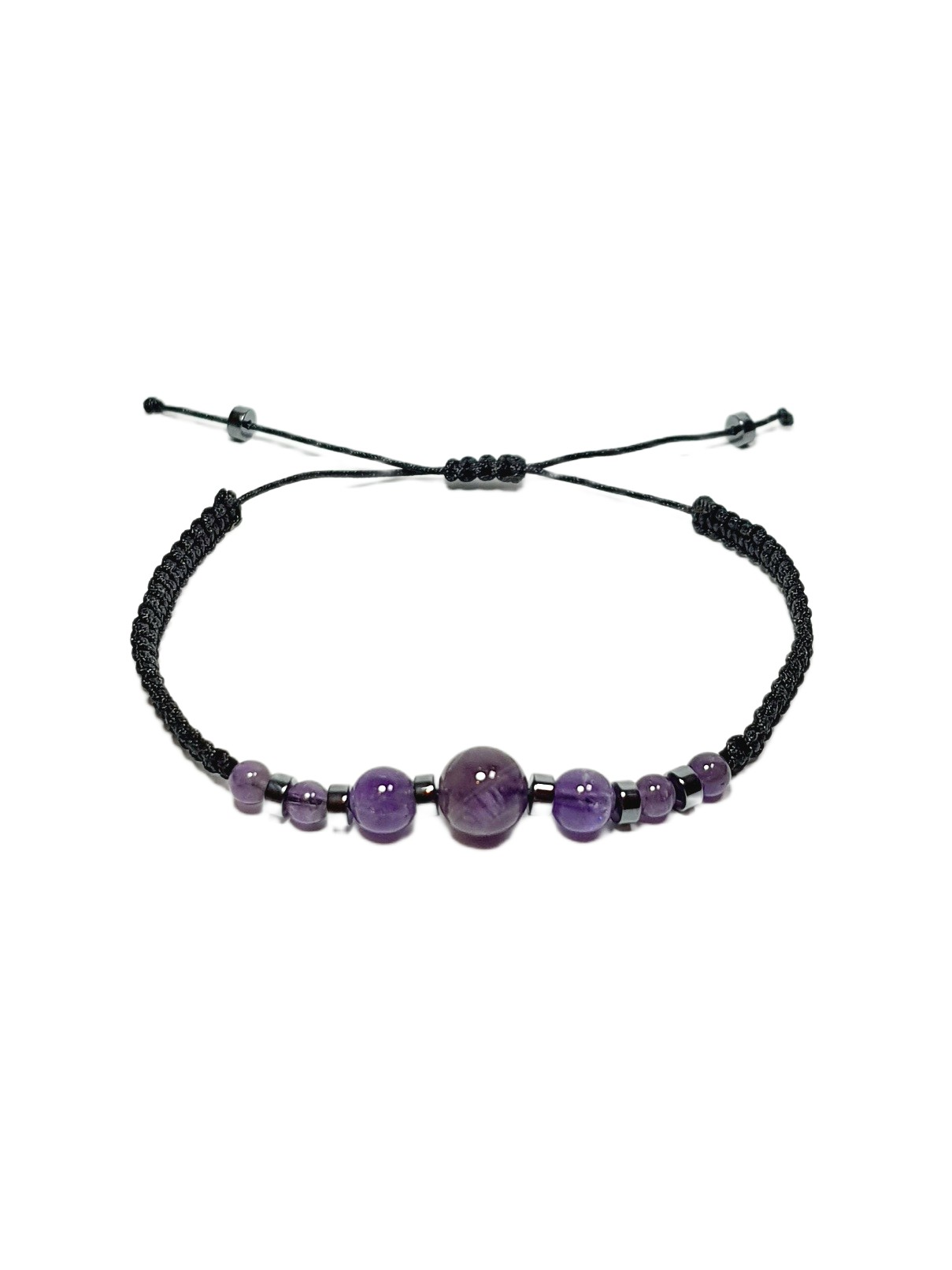 BileklikJTSS26BLK1868 AMETİST ve HEMATİT DOĞALTAŞ MAKROME İP EL ÖRMESİ MOR SİYAH UNISEX BİLEKLİK GARANTİLİ KUTULU JANTİ BİLEKLİKJanti