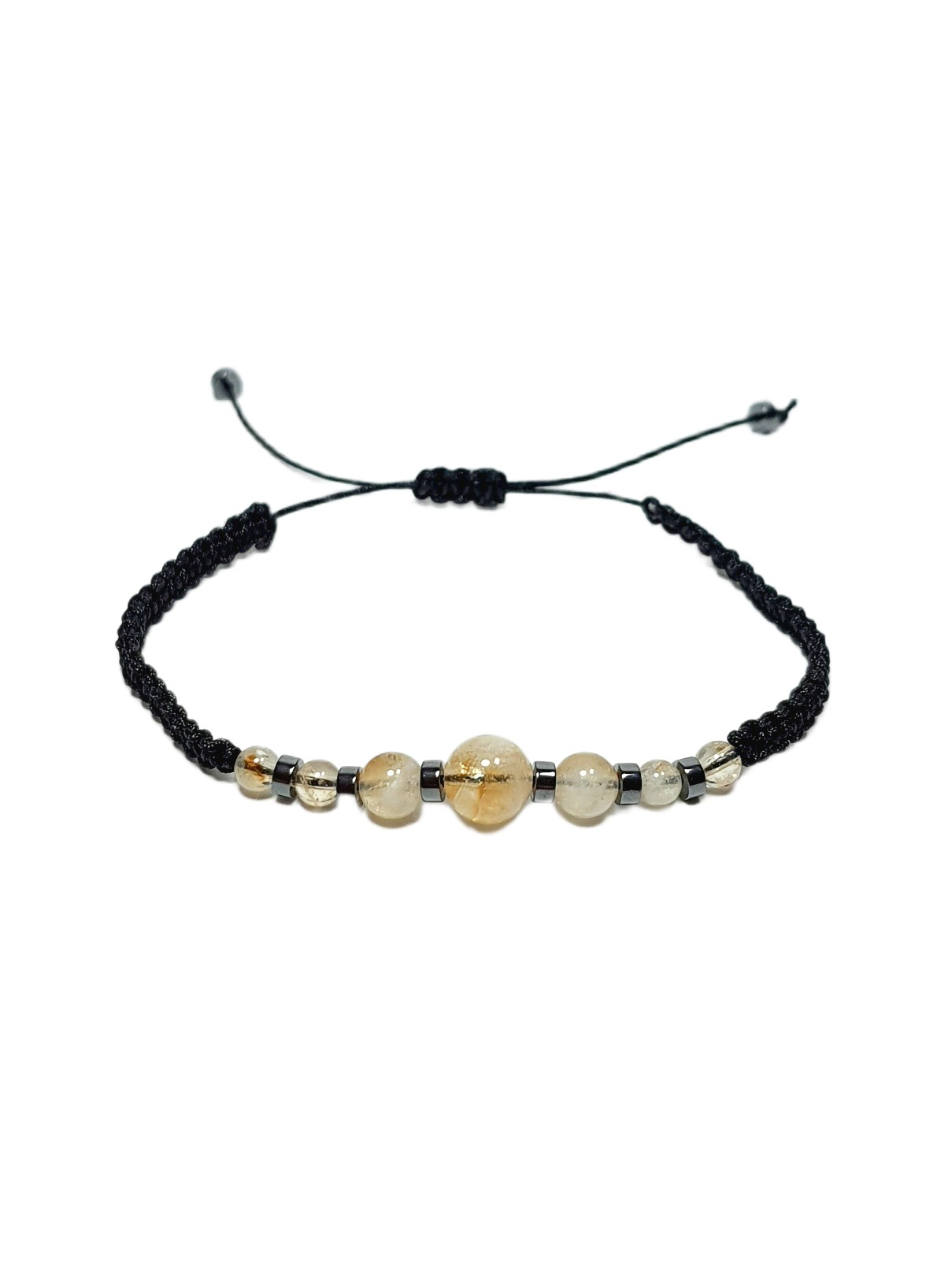 BileklikJTSS26BLK1869 SİTRİN ve HEMATİT DOĞALTAŞ MAKROME İP EL ÖRMESİ SARI GOLD SİYAH UNISEX BİLEKLİK GARANTİLİ KUTULU JANTİ BİLEKLİKJanti