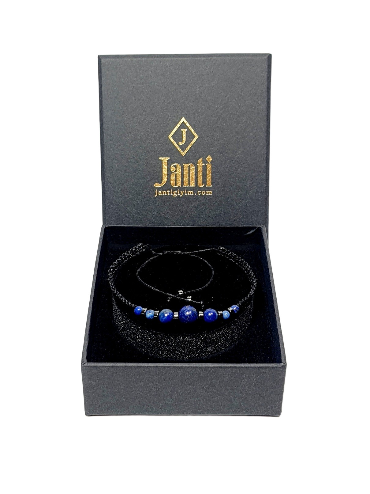 BileklikJTSS26BLK1870 LAPİS LAZULİ ve HEMATİT DOĞALTAŞ MAKROME İP EL ÖRMESİ SARI GOLD SİYAH UNISEX BİLEKLİK GARANTİLİ KUTULU JANTİ BİLEKLİKJanti