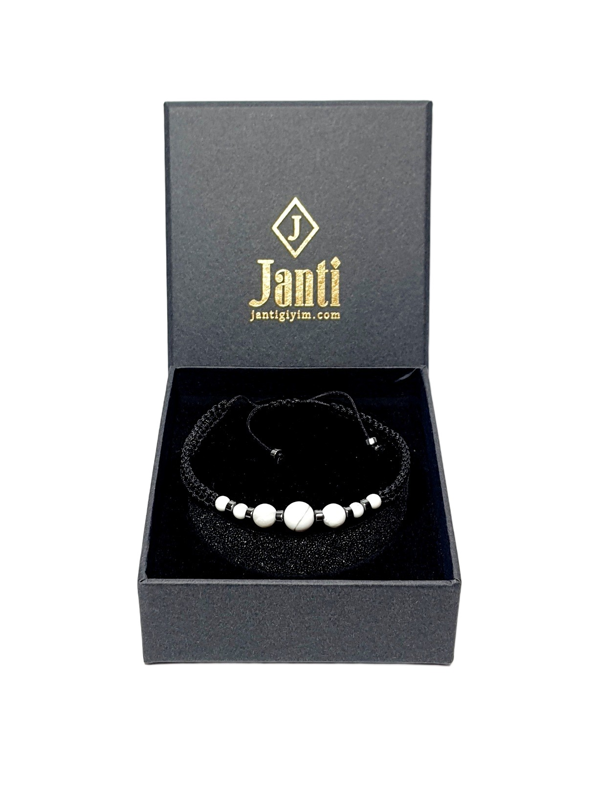 BileklikJTSS26BLK1871 HAVLİT ve HEMATİT DOĞALTAŞ MAKROME İP EL ÖRMESİ SARI GOLD SİYAH UNISEX BİLEKLİK GARANTİLİ KUTULU JANTİ BİLEKLİKJanti