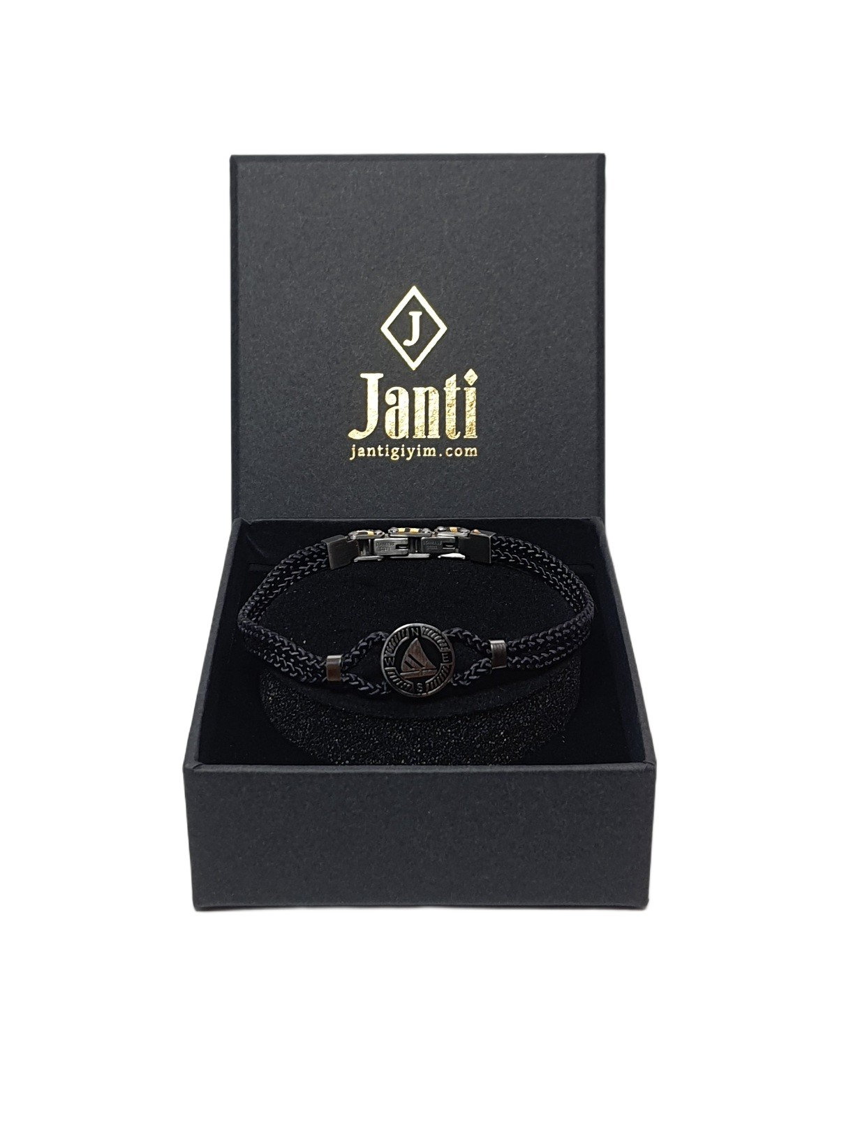 BileklikJTSS26BLK1879 PASLANMAZ ÇELİK KİLİT SİYAH MİLAN İP EL YAPIMI ÇELİK YELKENLİ APARATLI UNISEX BİLEKLİK GARANTİLİ KUTULU JANTİ BİLEKLİKJanti