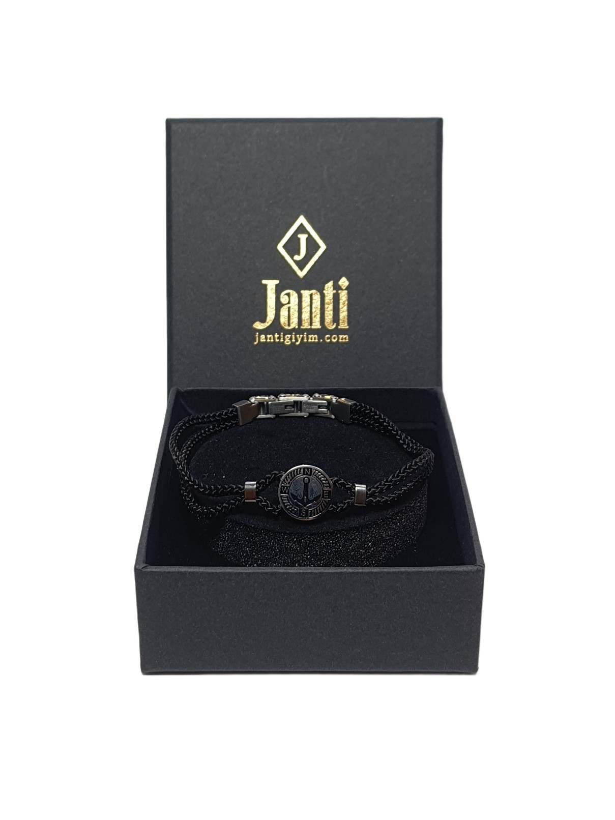 BileklikJTSS26BLK1880 PASLANMAZ ÇELİK KİLİT SİYAH MİLAN İP EL YAPIMI ÇELİK GEMİ ÇAPASI APARATLI UNISEX BİLEKLİK GARANTİLİ KUTULU JANTİ BİLEKLİKJanti