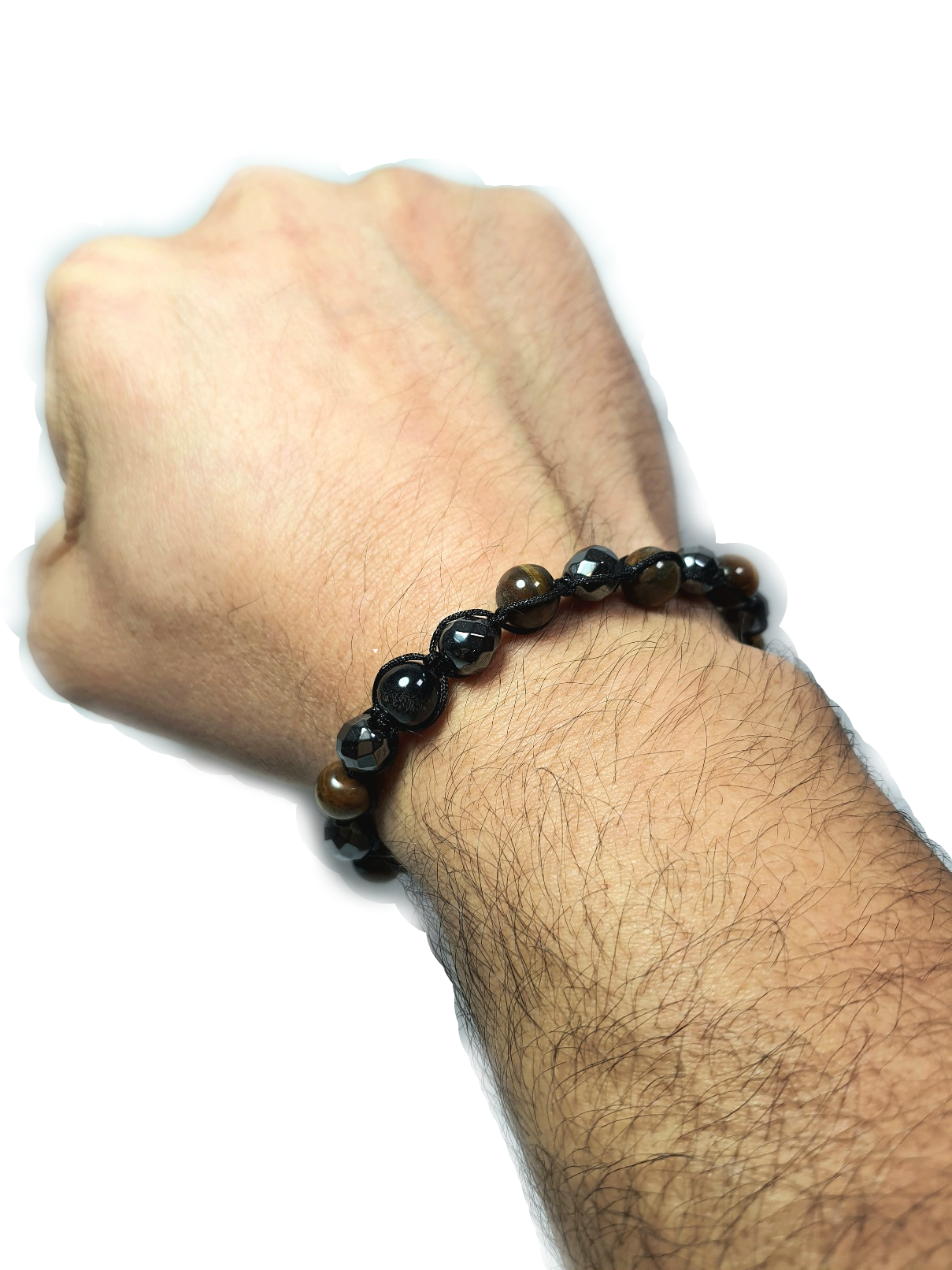 Doğaltaş BileklikLFNSS25DIB112350092-MARK4-STANDARTJANTİ LFN8 mm Kaplangözü Doğaltaş ve 8 mm Hematit Doğaltaş ip örme asansör kapama bileklik