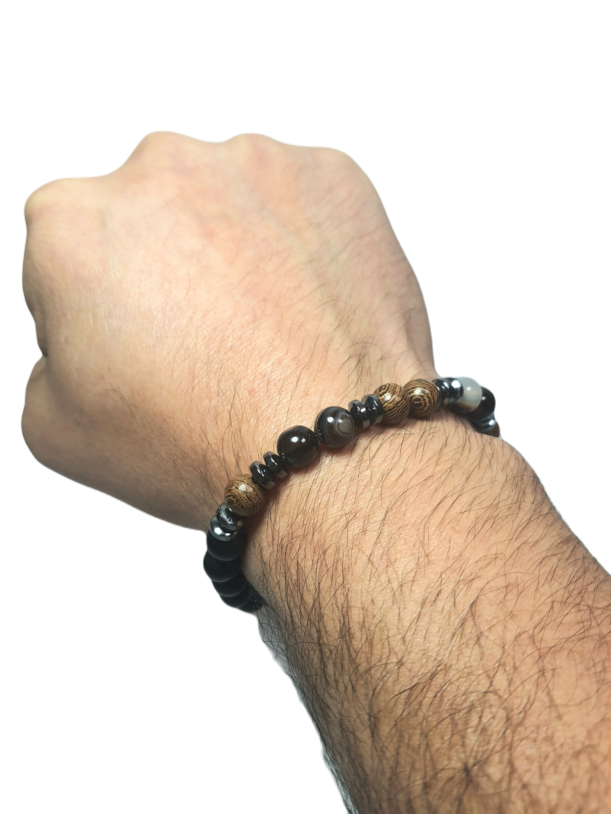 Doğaltaş BileklikLFNSS25DLB112350061-TOM-STANDARTJANTİ LFN8 mm Orijinal Akik, Hematit Doğaltaş ve Mazı Ağacı Ahşap ve Cam Onyx Bileklik