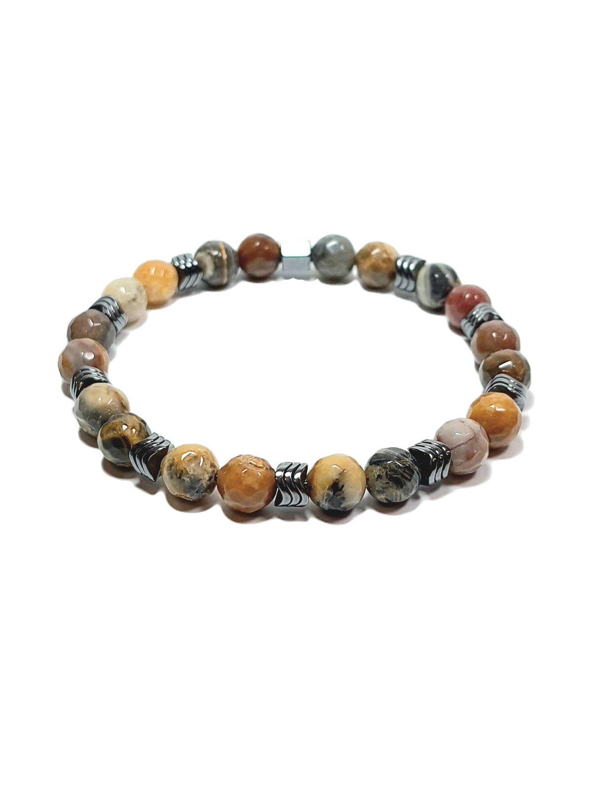 Doğaltaş BileklikLFNSS25DLB112350062-FRED-STANDARTJANTİ LFN8 mm Orijinal Faset Kesim Ceyt ve Hematit Doğaltaş Bileklik