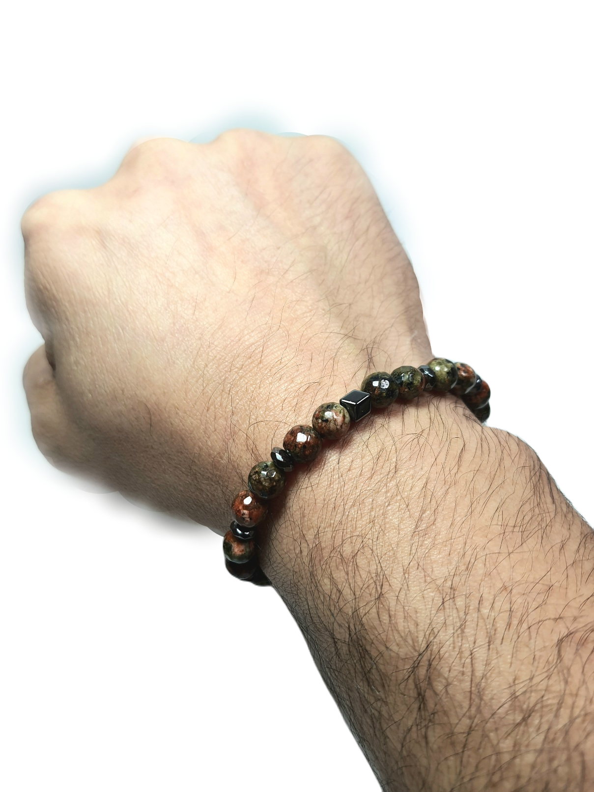 Doğaltaş BileklikLFNSS25DLB112350065-MOSES-STANDARTJANTİ LFN8 mm Orijinal Faset Kesim Ceyt ve Hematit Doğaltaş Bileklik