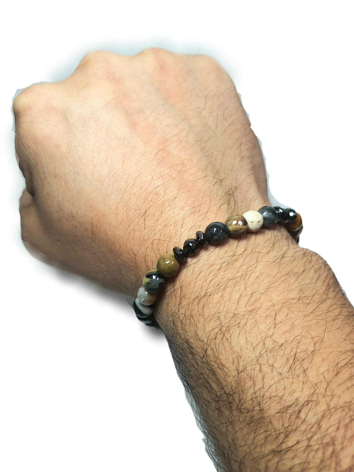 Doğaltaş BileklikLFNSS25DLB112350066-LUTA-STANDARTJANTİ LFN8 mm Orijinal Faset Kesim Ceyt ve Hematit Doğaltaş Bileklik