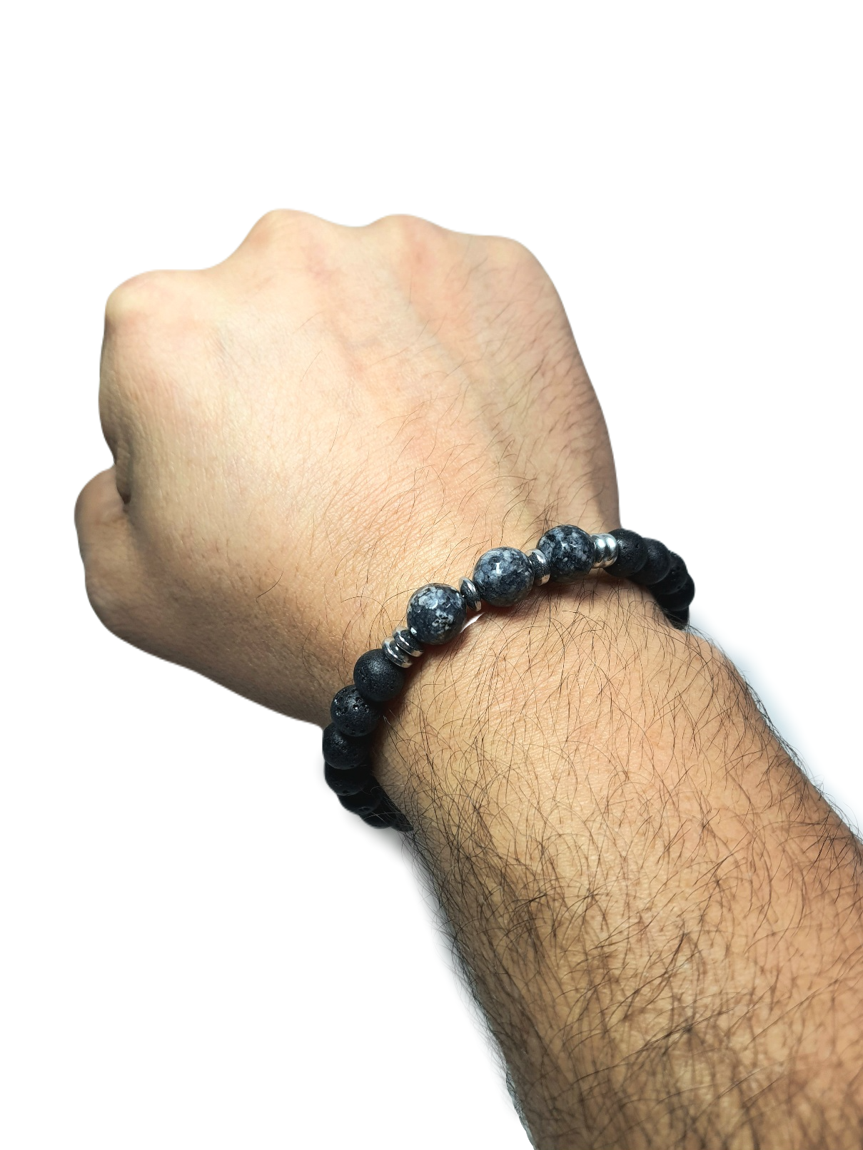 Doğaltaş BileklikLFNSS25DLB112350068-COSMO-STANDARTJANTİ LFN10 mm Orijinal Faset Kesim Ceyt ve 8 mm Lav ve Hematit Doğaltaş Bileklik