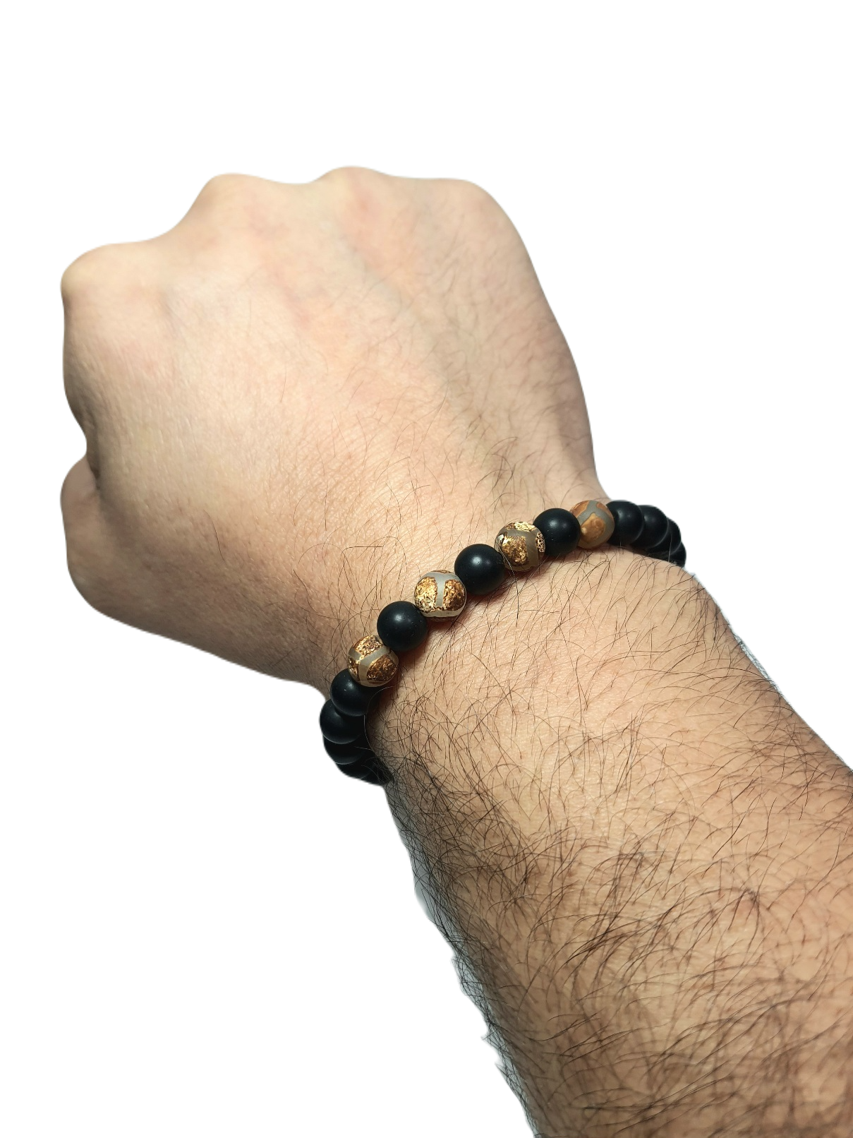 Doğaltaş BileklikLFNSS25DLB112350069-JACK-STANDARTJANTİ LFN8 mm Orijinal Tibet Akik Doğaltaş ve 8 mm Cam Onyx Bileklik