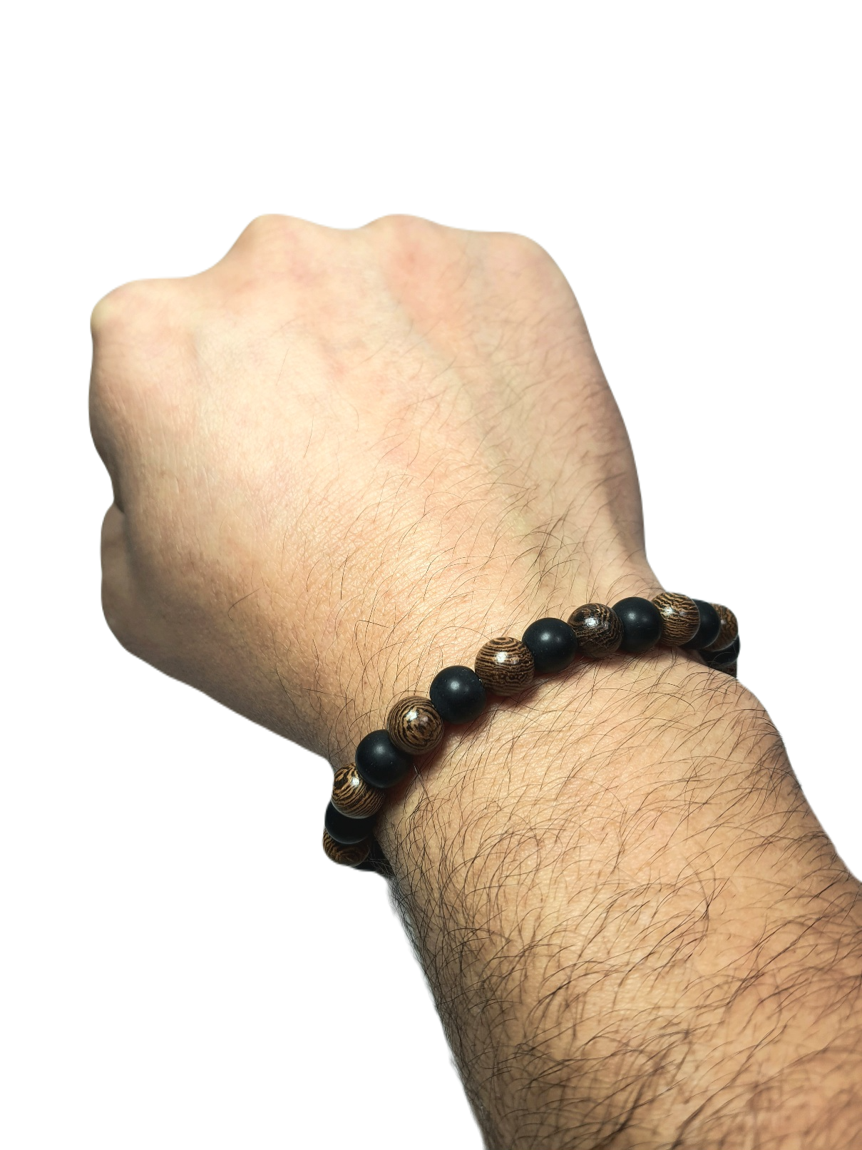 Doğaltaş BileklikLFNSS25DLB112350074-PELE-STANDARTJANTİ LFN8 mm Mazı Ağacı ahşap boncuk, Cam Onyx ve Hematit Doğaltaş Bileklik