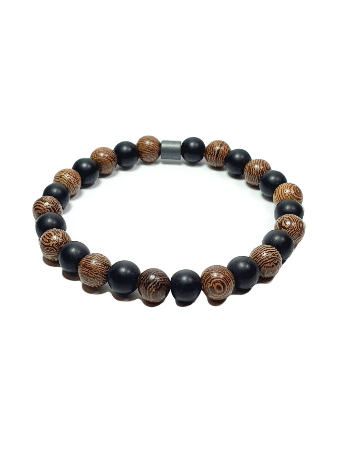 Doğaltaş BileklikLFNSS25DLB112350074-PELE-STANDARTJANTİ LFN8 mm Mazı Ağacı ahşap boncuk, Cam Onyx ve Hematit Doğaltaş Bileklik