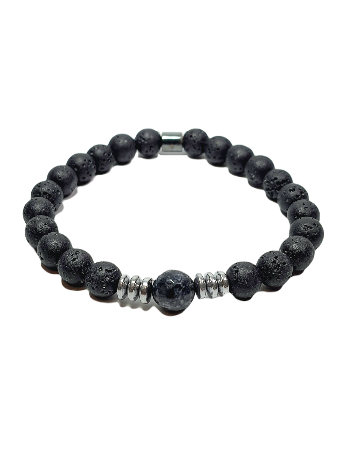 Doğaltaş BileklikLFNSS25DLB112350076-MARS-STANDARTJANTİ LFN10 mm Ceyt Doğaltaş, 8 mm Lav Doğaltaş ve Hematit Doğaltaş Bileklik