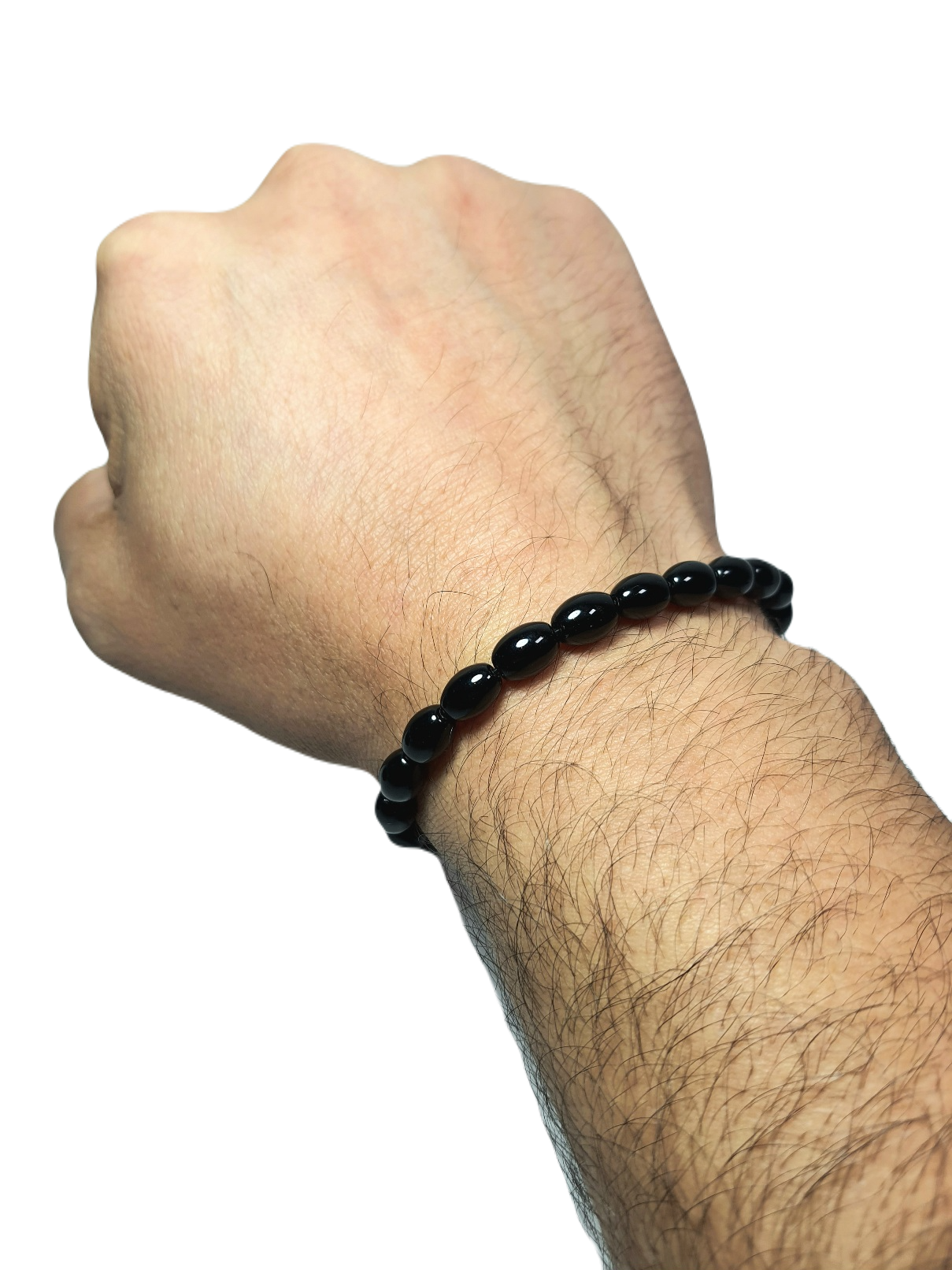 Doğaltaş BileklikLFNSS25DLB112350081-GREG-STANDARTJANTİ LFN6 mm Arpa Kesim Onyx Doğaltaş ve Hematit Doğaltaş Bileklik