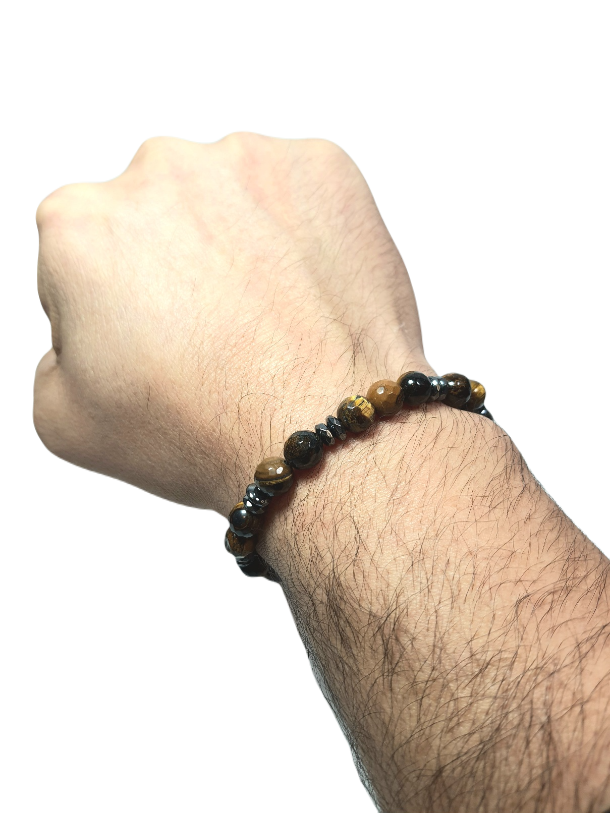 Doğaltaş BileklikLFNSS25DLB112350083-MARK2-STANDARTJANTİ LFN8 mm Faset Kesim Orijinal Kaplangözü Doğaltaş ve Hematit Doğaltaş Bileklik