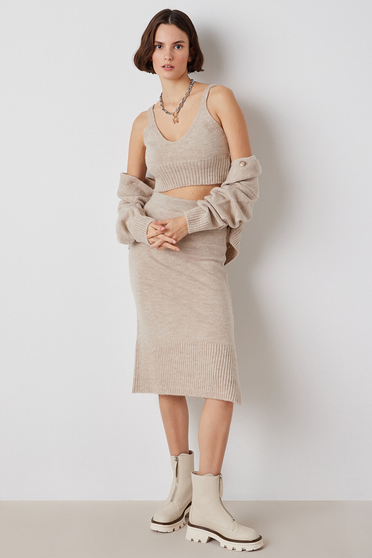 IPEKYOL Askılı Vizon Crop Triko