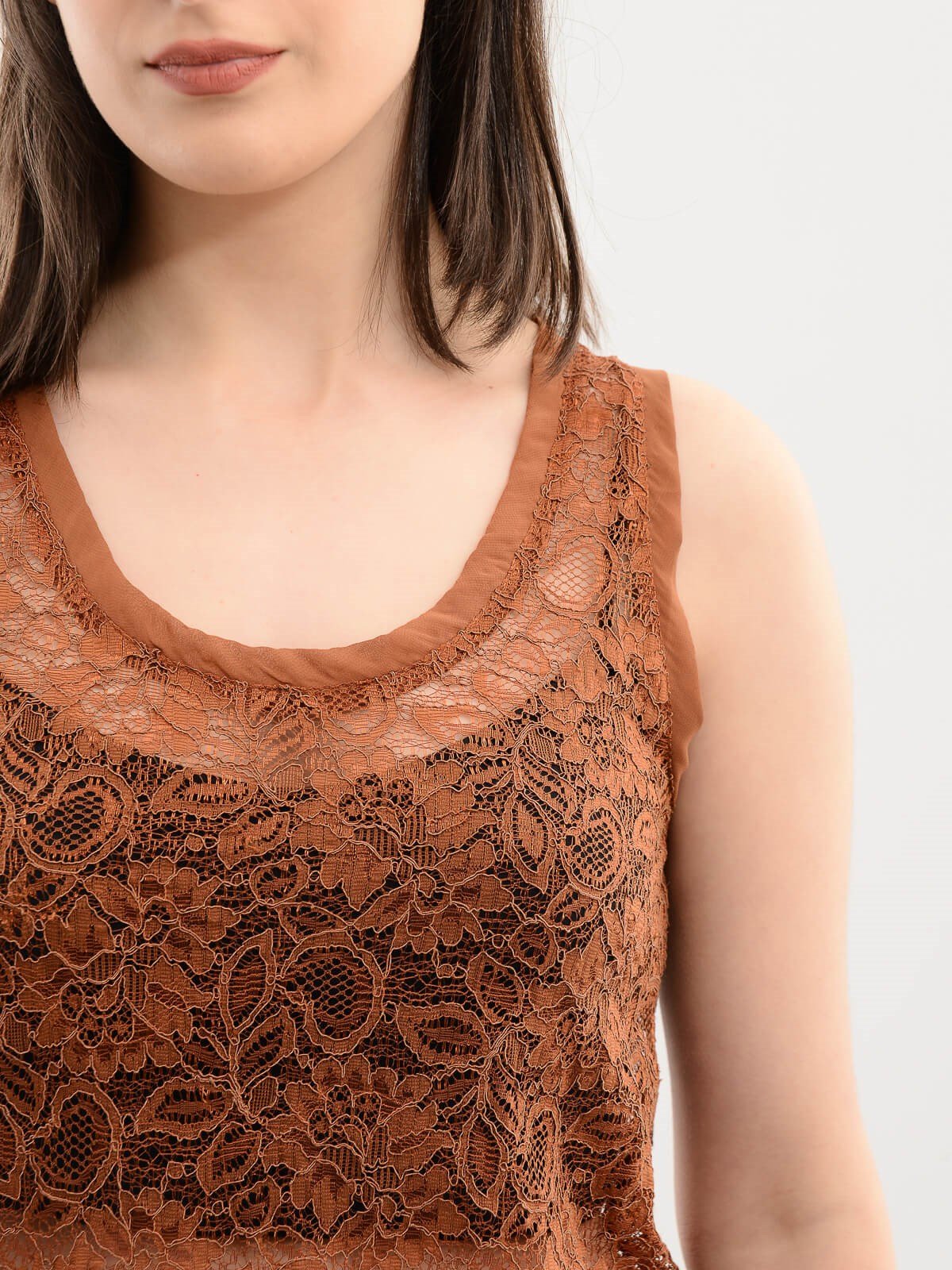 İPEKYOL Dantel Detay Kiremit Bluz