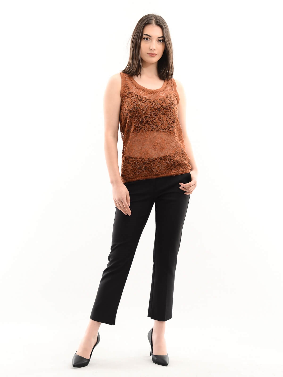 İPEKYOL Dantel Detay Kiremit Bluz