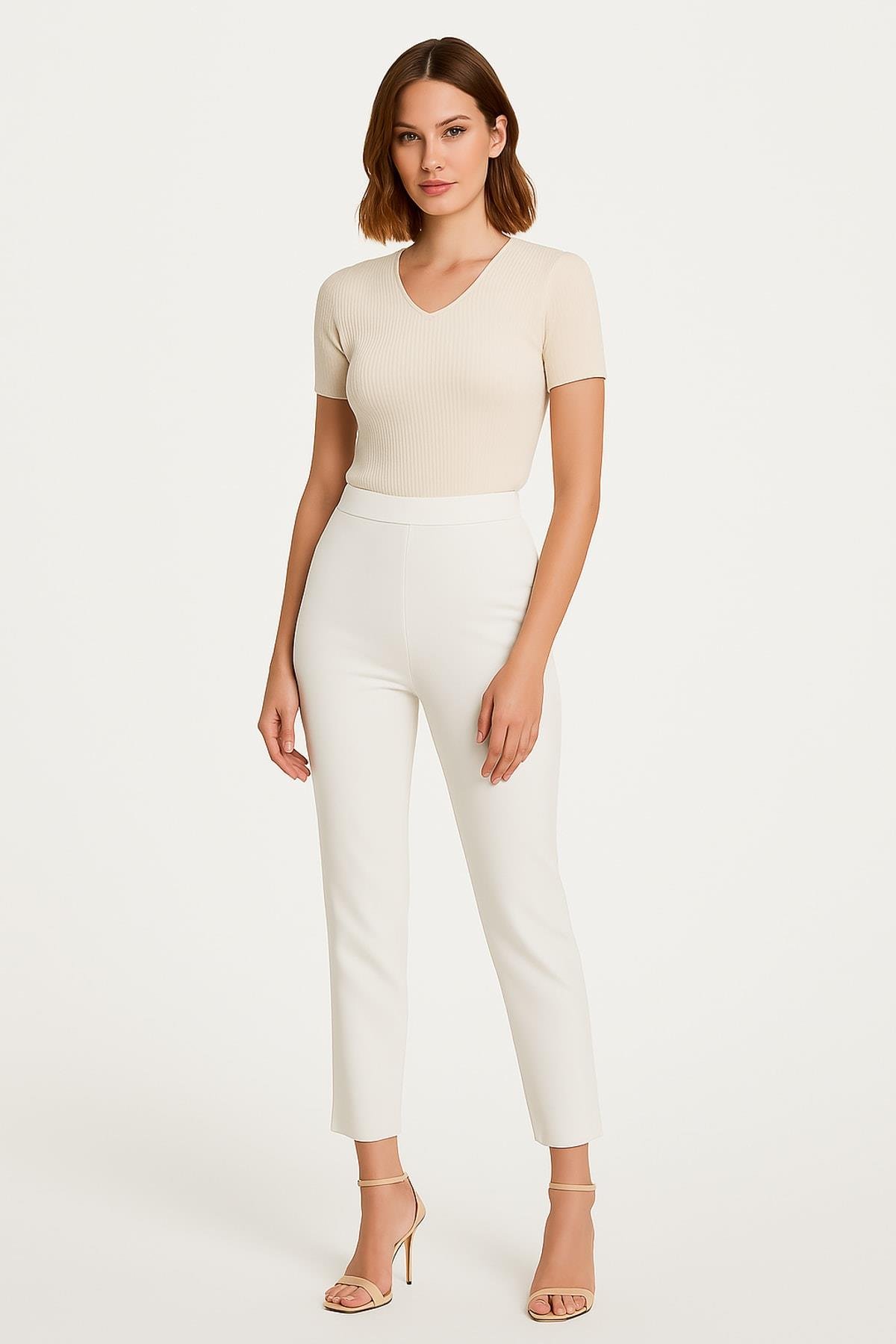 IPEKYOL Elastik Bel Kırık Beyaz Pantolon