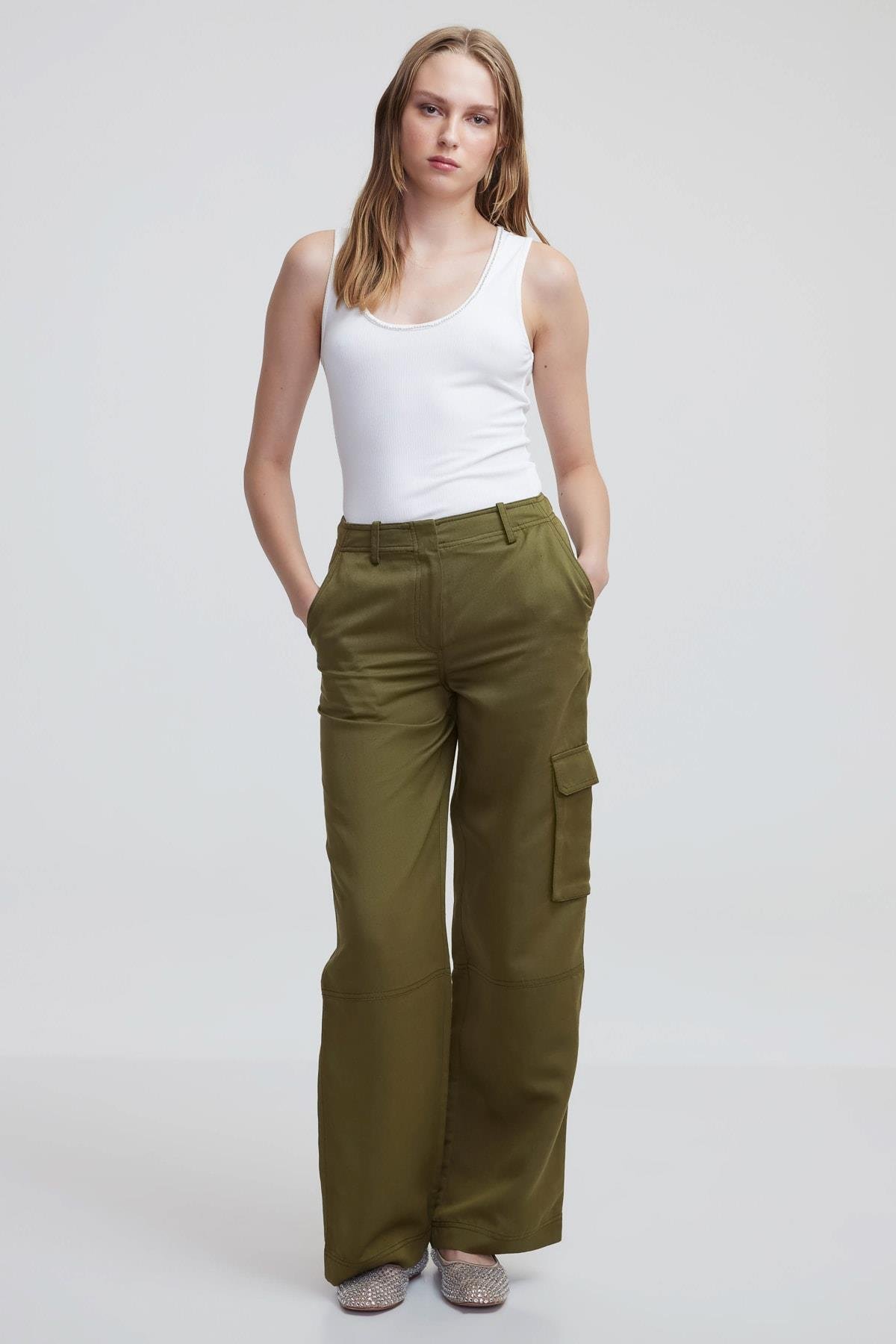 IPEKYOL Haki Bol Paça Kargo Pantolon