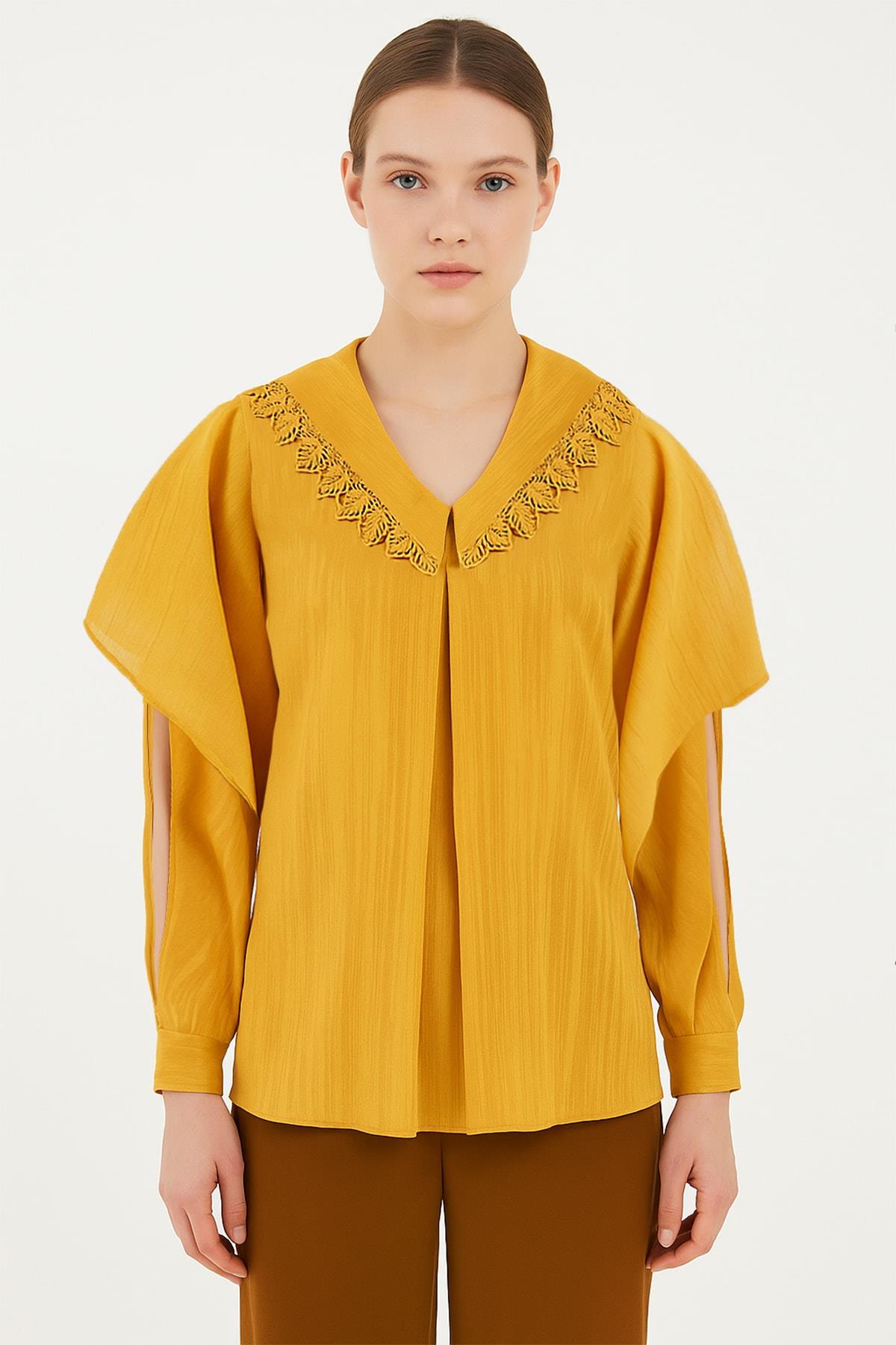 IPEKYOL Hardal Kol Yırtmaçlı Bluz