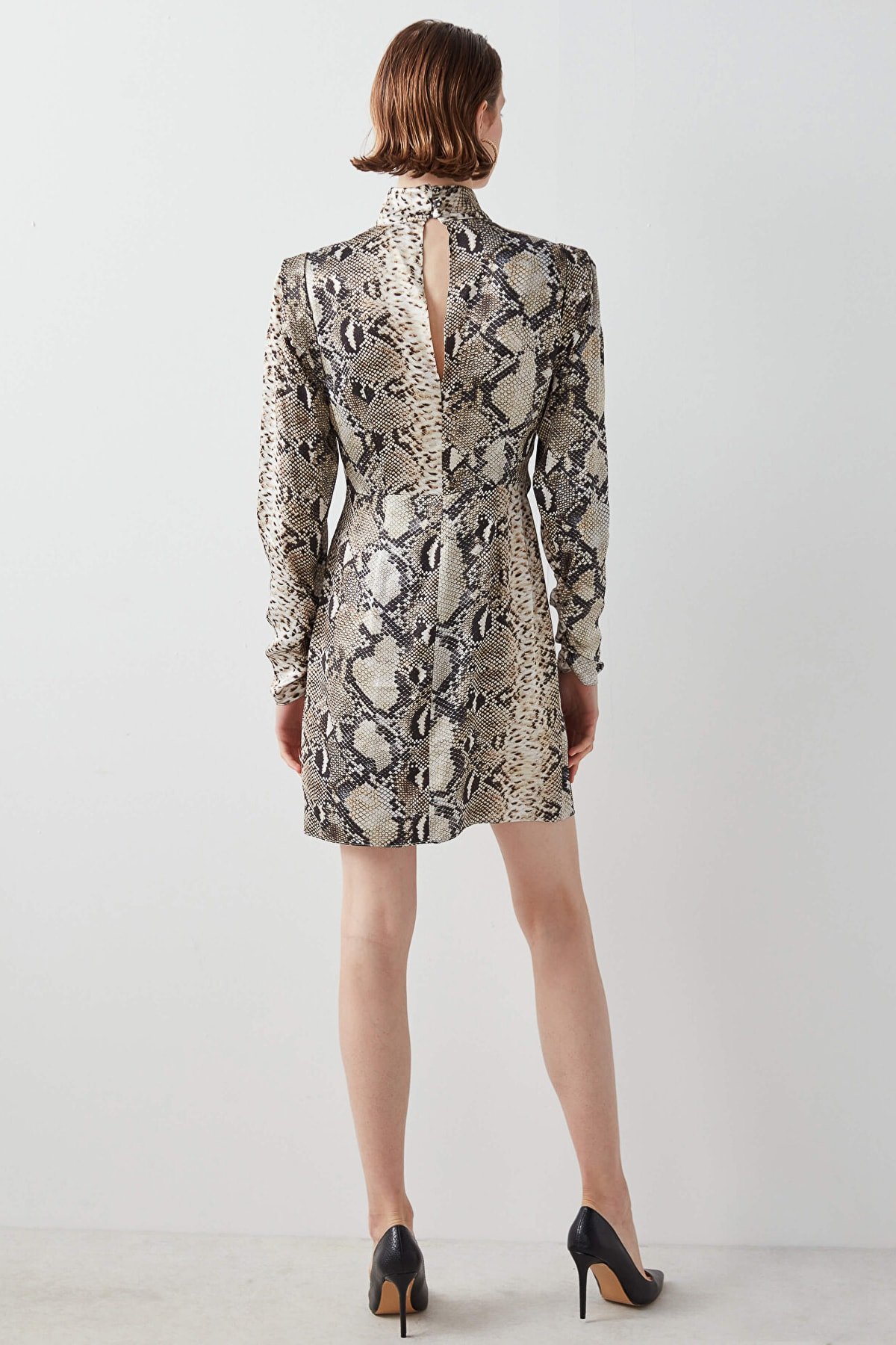 IPEKYOL Kahverengi Yılan Desen Mini Elbise
