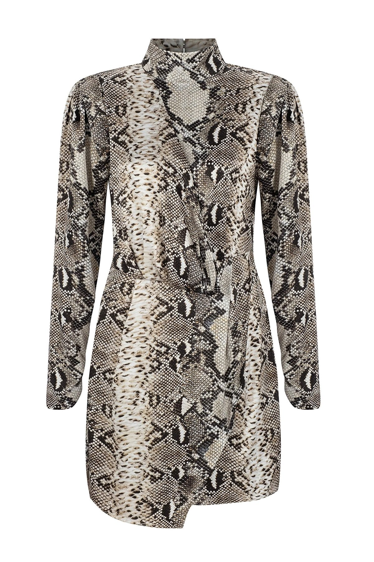 IPEKYOL Kahverengi Yılan Desen Mini Elbise