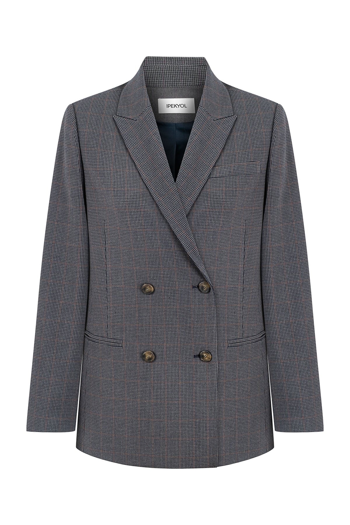 IPEKYOL Kazayağı Desen Kahverengi Kruvaze Blazer Ceket
