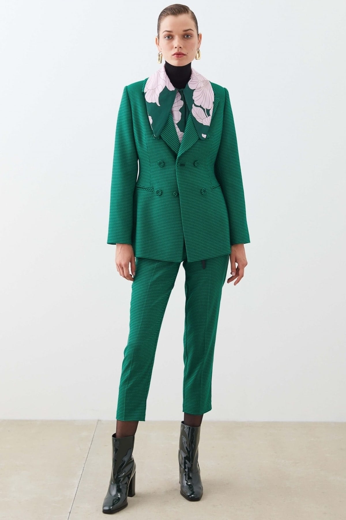 IPEKYOL Kazayağı Desen Yeşil Blazer Ceket