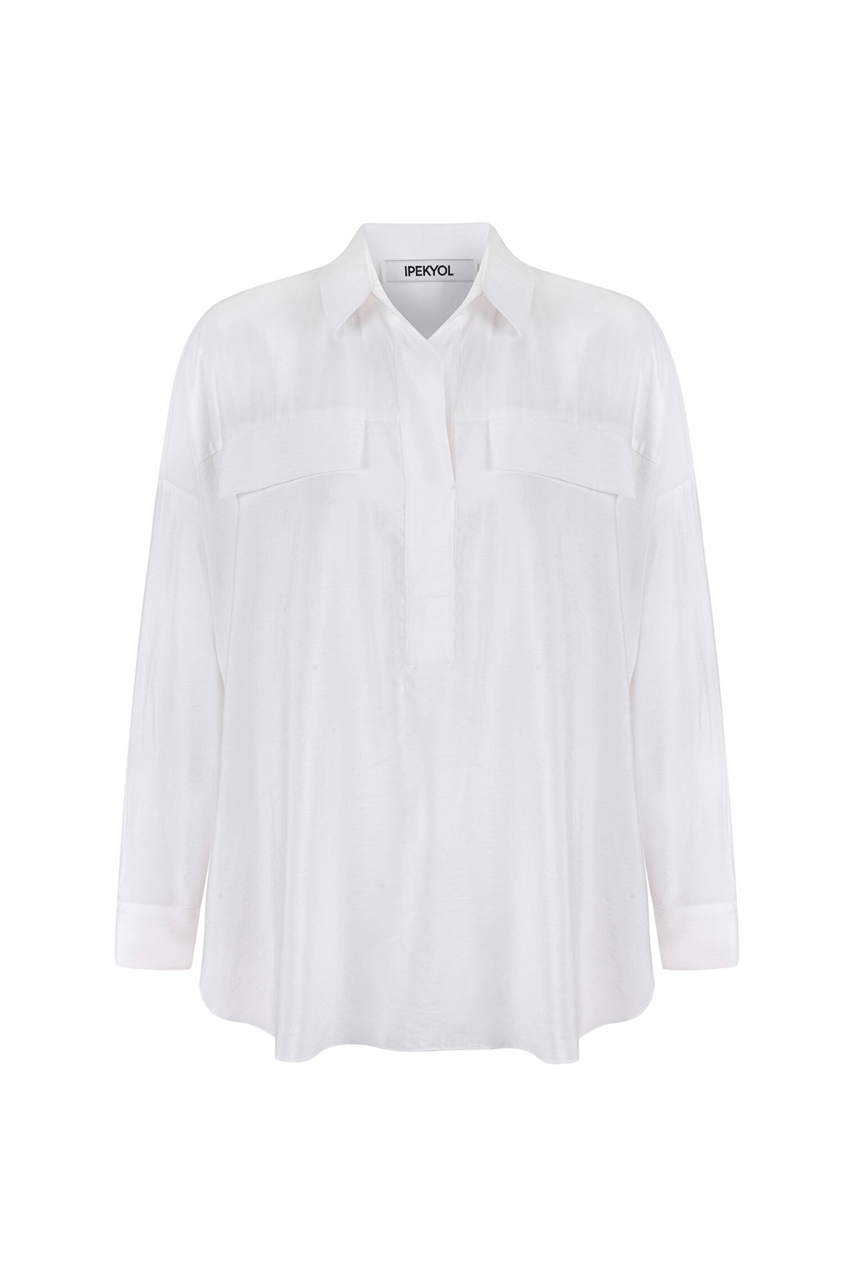 IPEKYOL Kırık Beyaz Gömlek Yaka Basic Bluz
