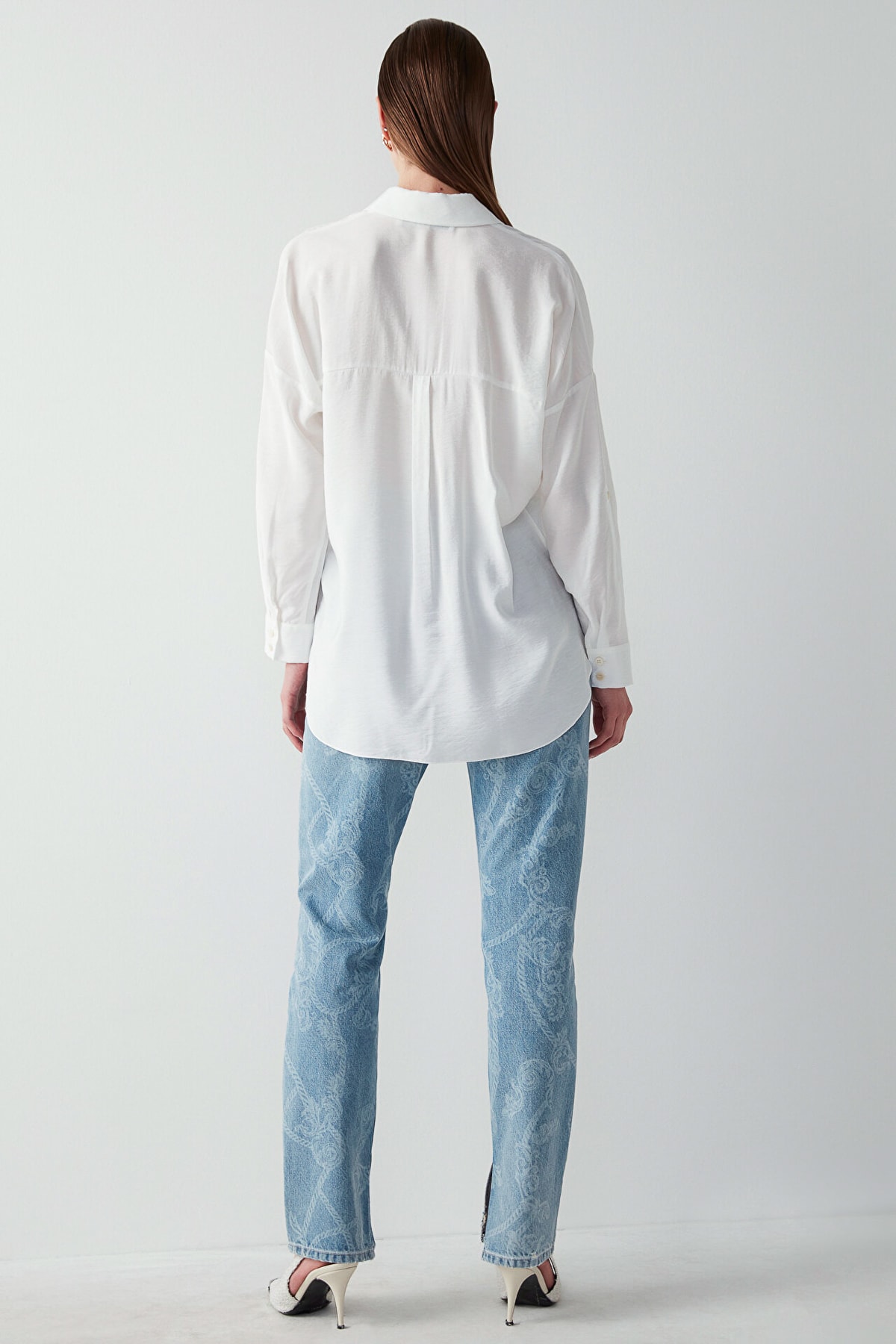 IPEKYOL Kırık Beyaz Gömlek Yaka Basic Bluz