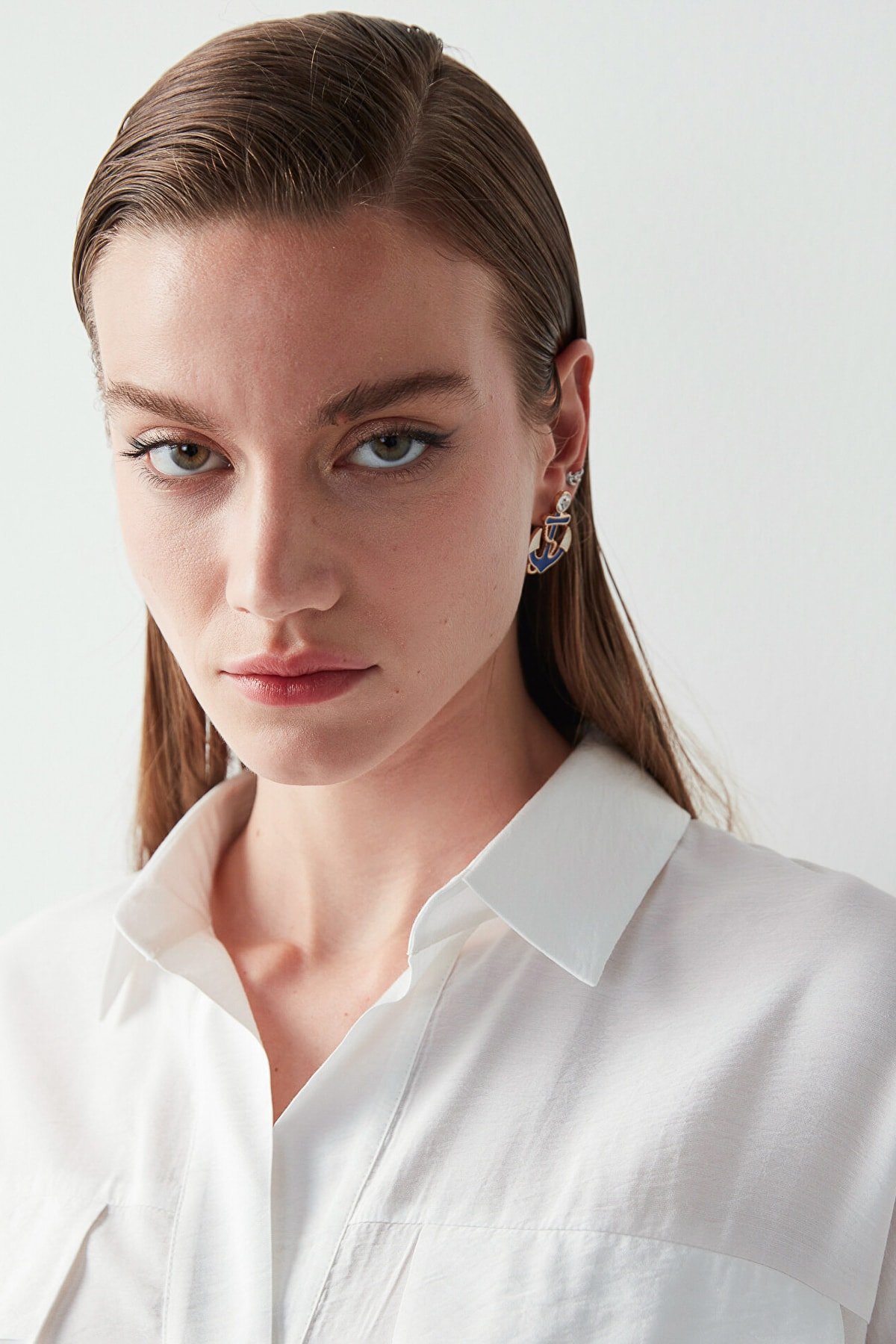 IPEKYOL Kırık Beyaz Gömlek Yaka Basic Bluz