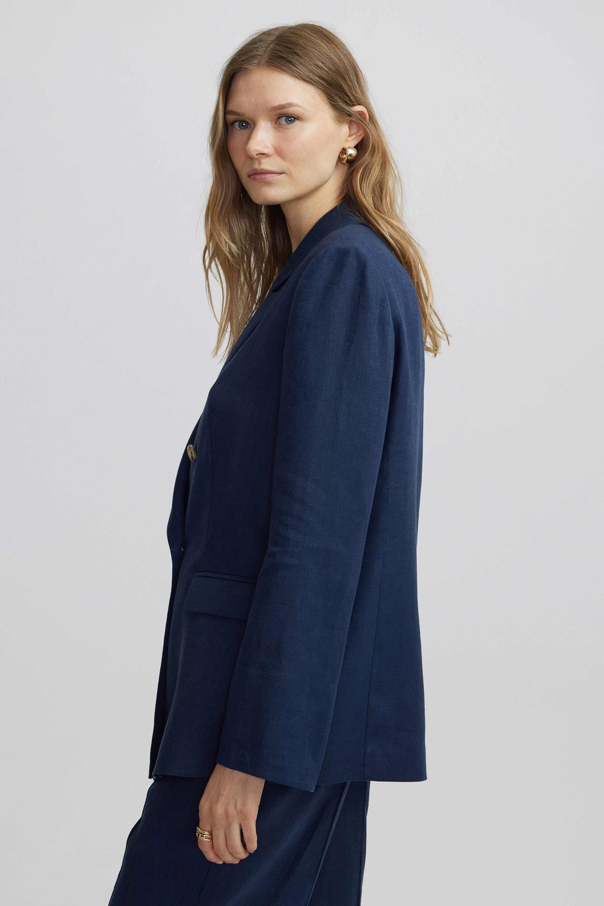 IPEKYOL Lacivert Keten Mix Blazer Ceket