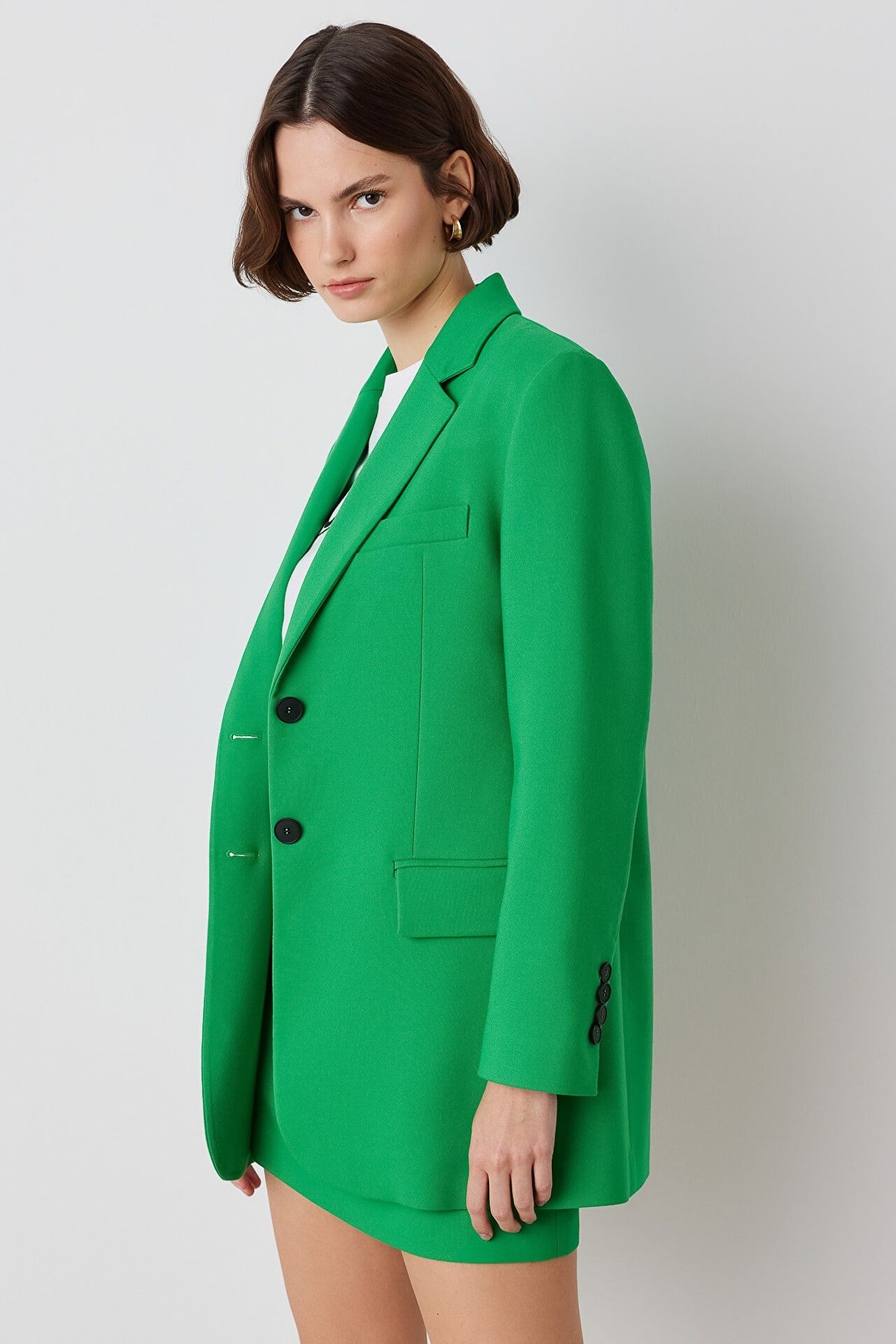 IPEKYOL Mono Yaka Yeşil Uzun Blazer Ceket