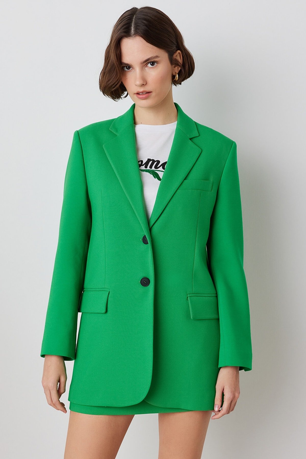 IPEKYOL Mono Yaka Yeşil Uzun Blazer Ceket