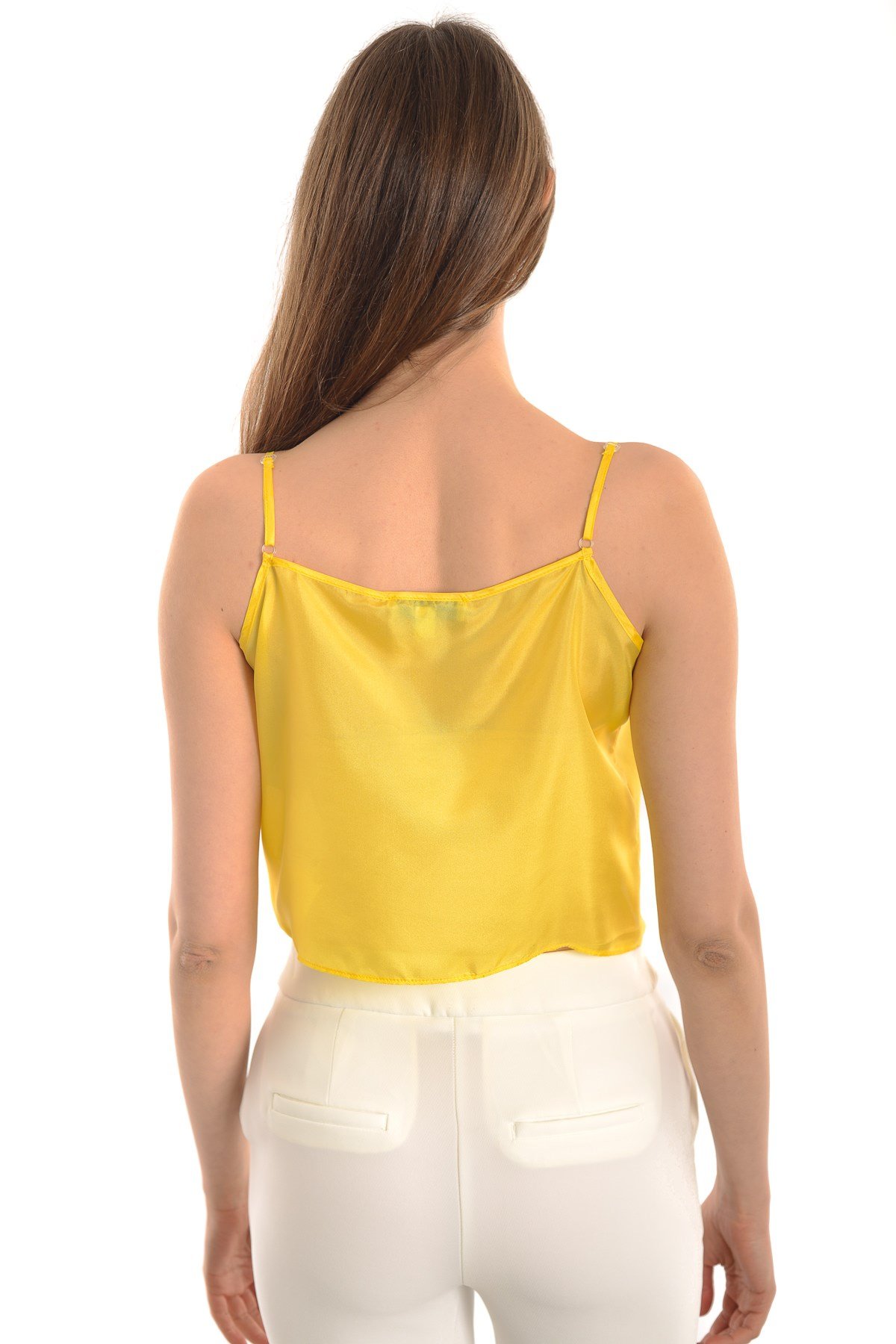 İPEKYOL Omuz Askılı Düğme Detaylı Sarı Crop