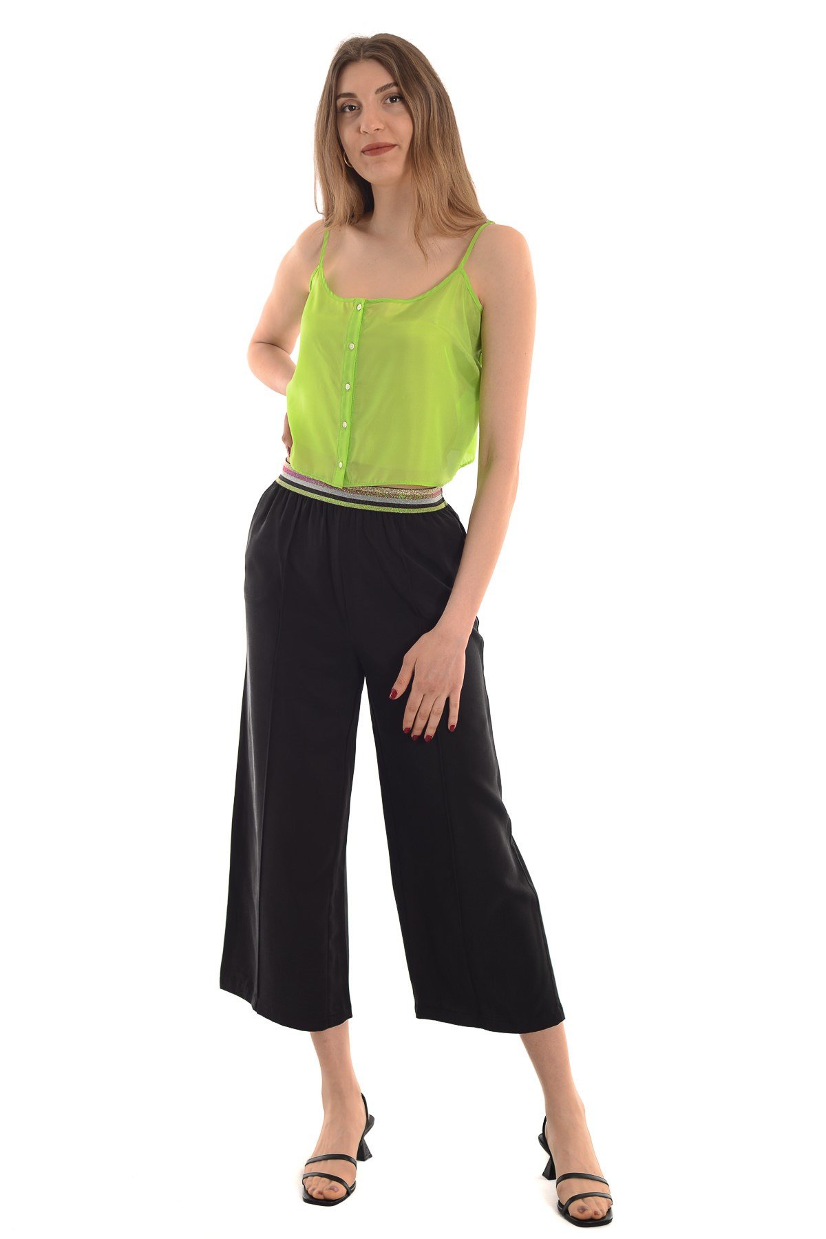 İPEKYOL Omuz Askılı Düğme Detaylı Yeşil Crop