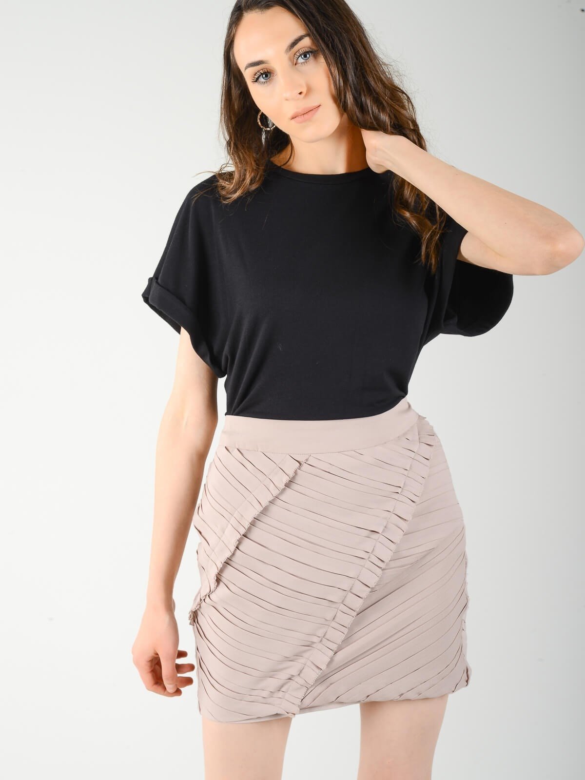 İPEKYOL Pilise Detaylı Fırfırlı Pudra Mini Etek