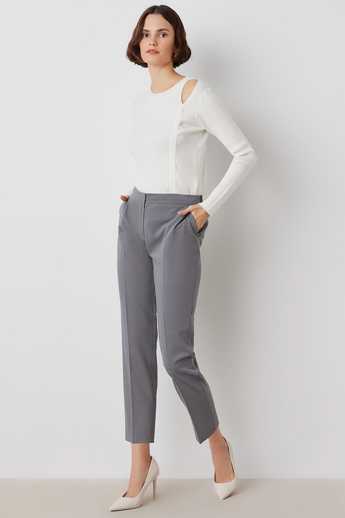 IPEKYOL Siyah Slim Fit Beli Elastik Pantolon