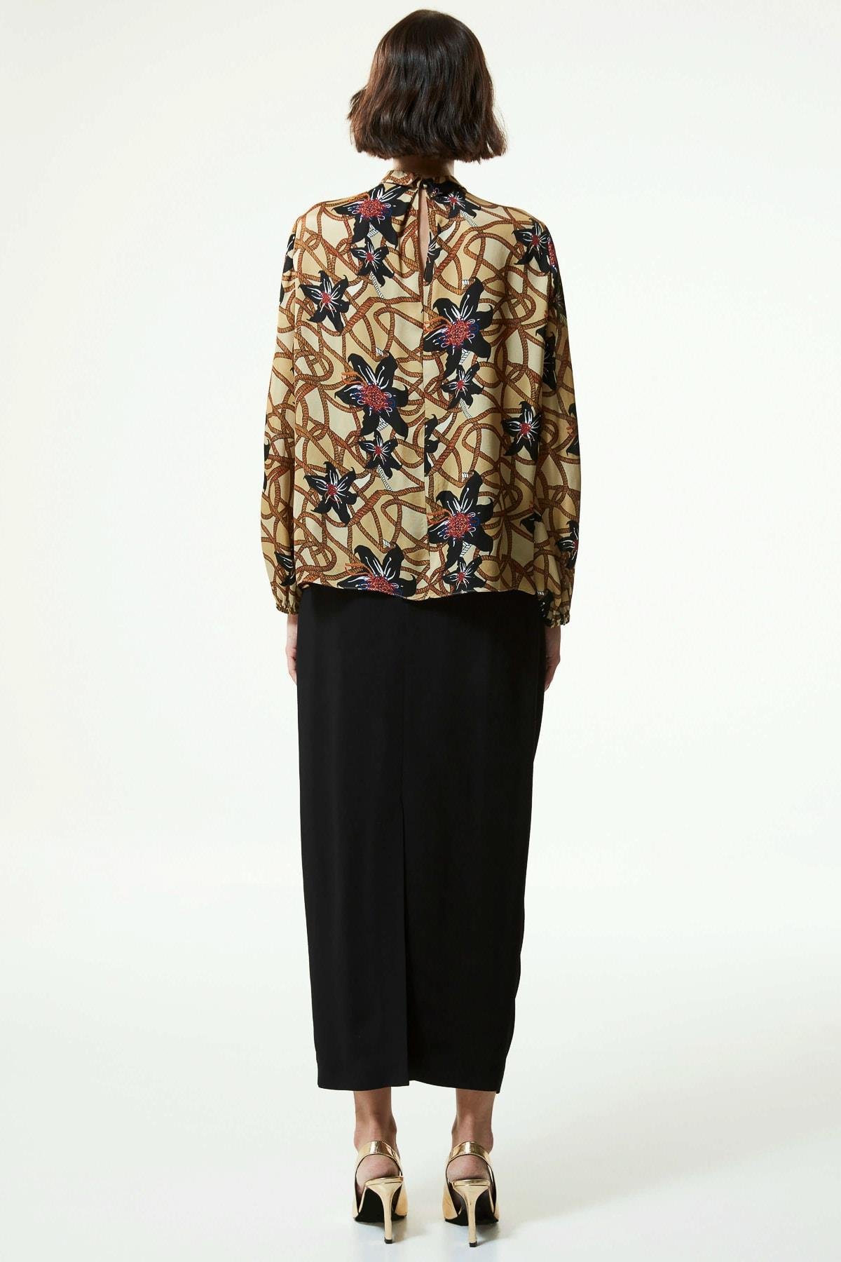 MACHKA Bej Hakim Yaka Desenli Bluz