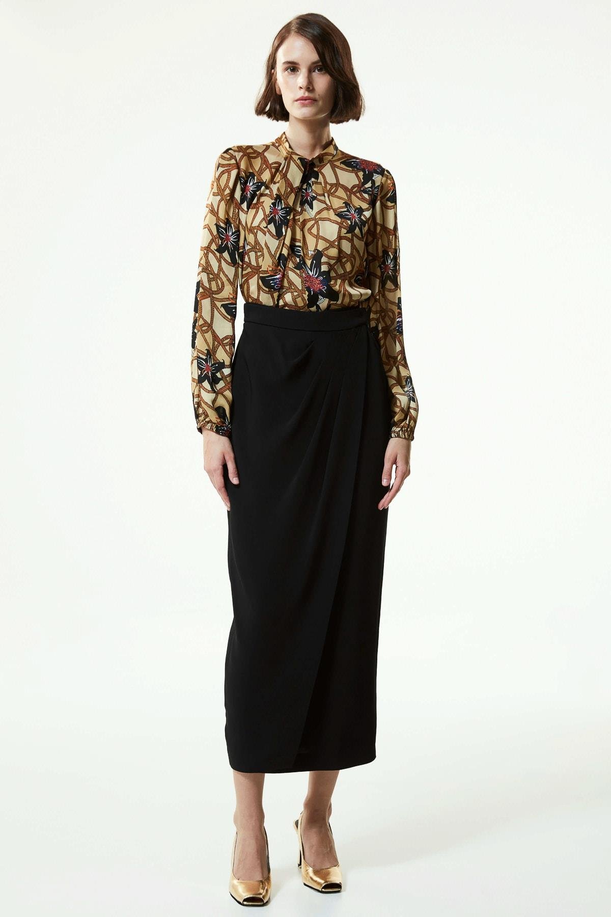 MACHKA Bej Hakim Yaka Desenli Bluz