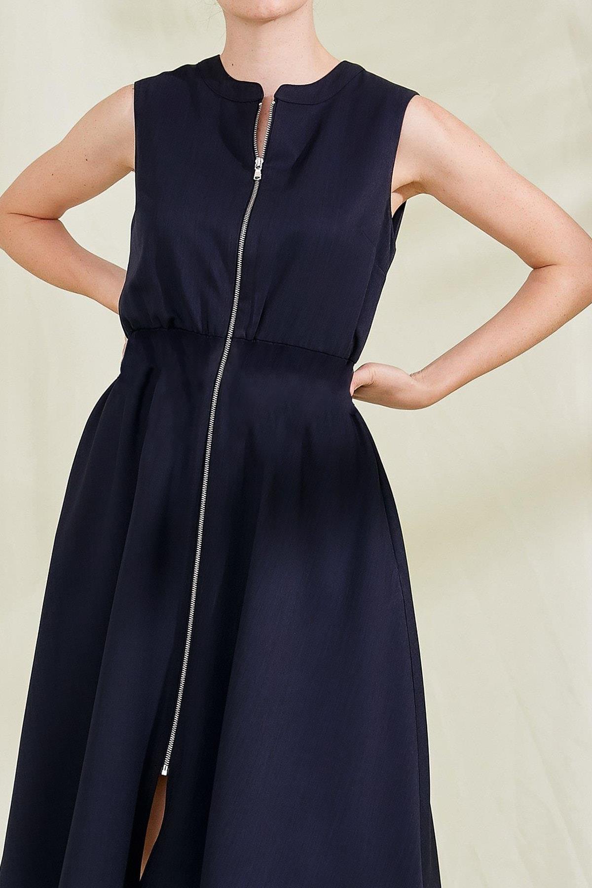 MACHKA Fermuar Kapama Lacivert Elbise