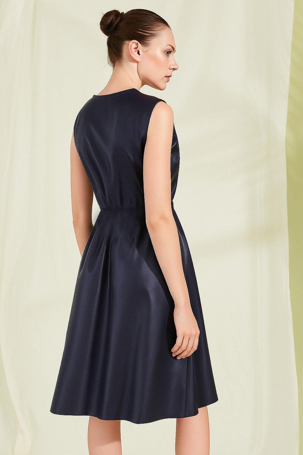 MACHKA Fermuar Kapama Lacivert Elbise