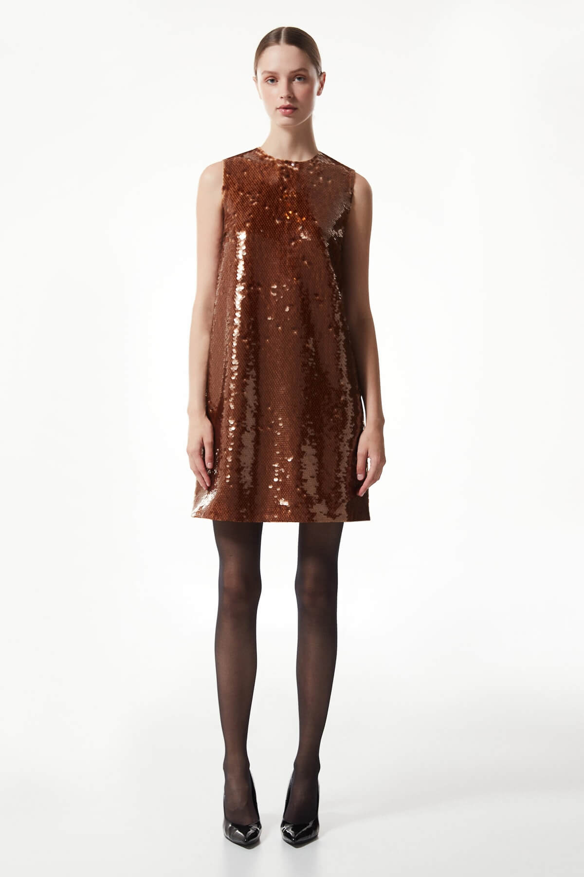 MACHKA Karamel Payetli Mini Elbise
