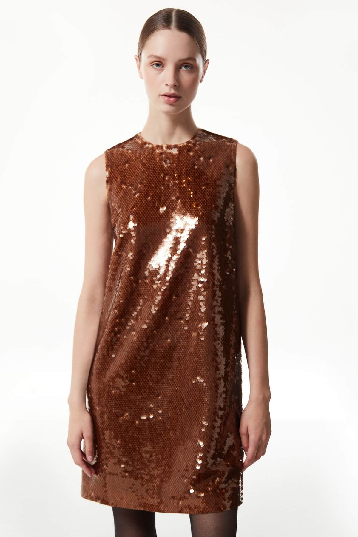 MACHKA Karamel Payetli Mini Elbise