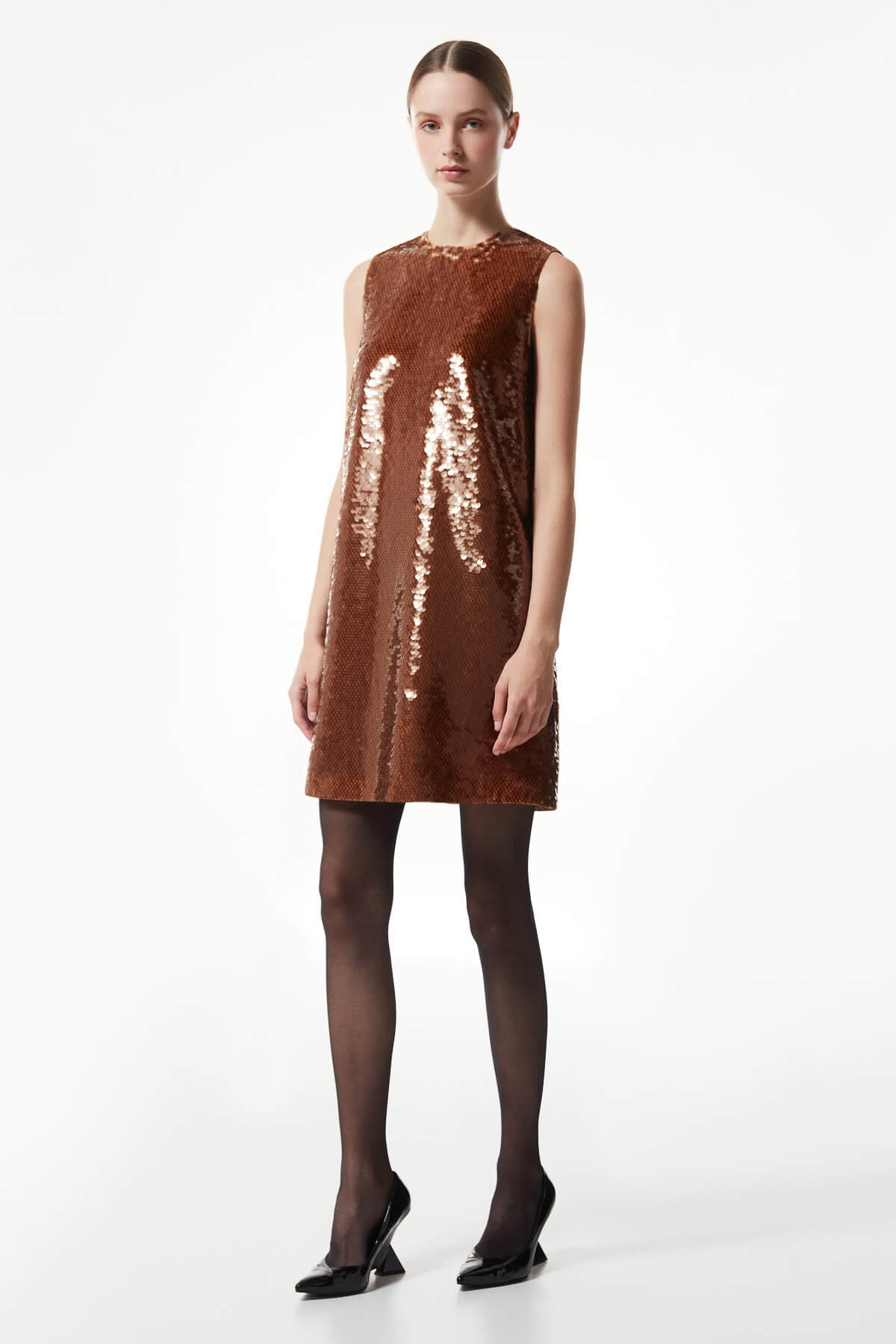 MACHKA Karamel Payetli Mini Elbise