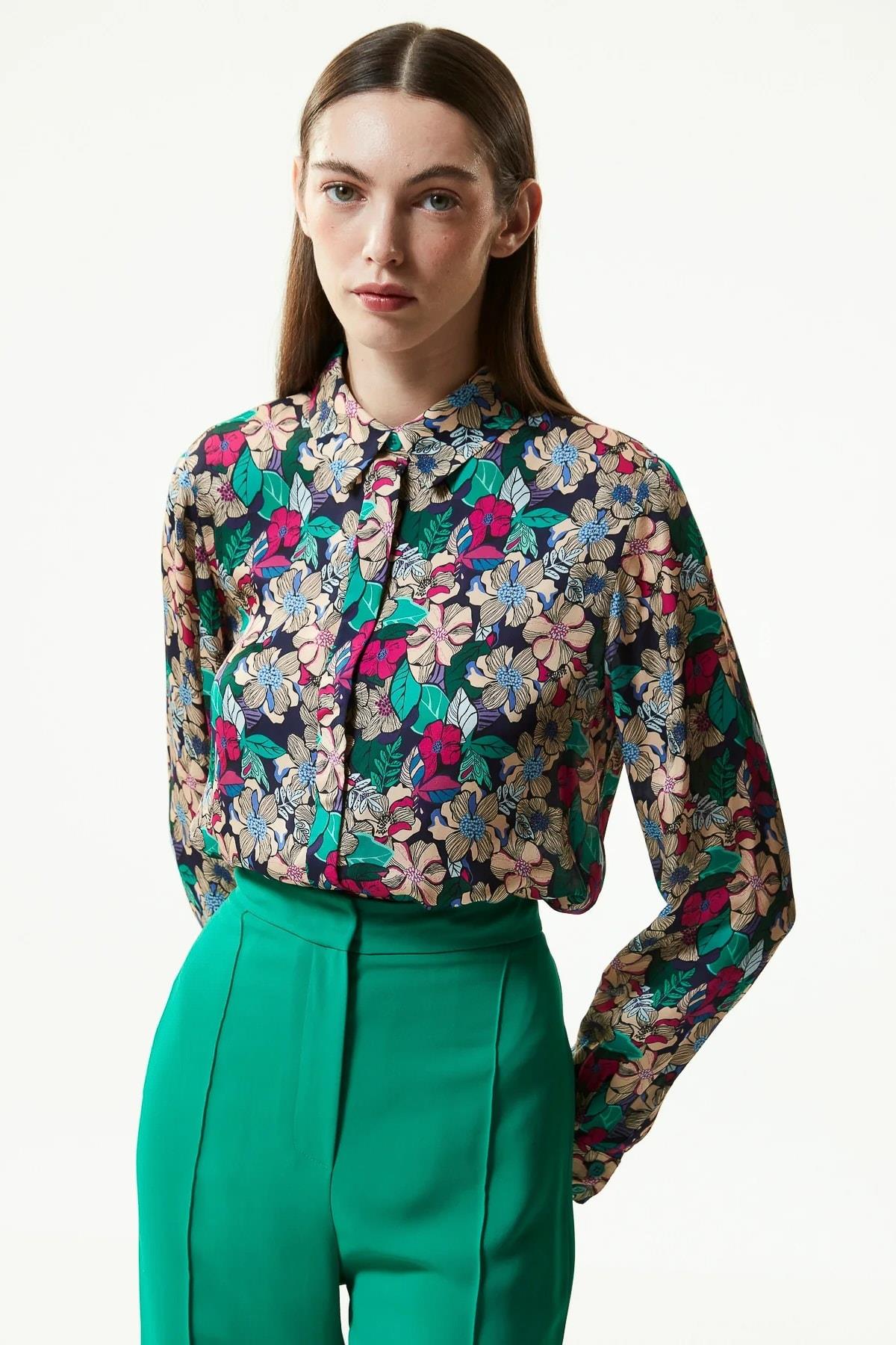 MACHKA Yeşil Straight Fit Krep Pantolon