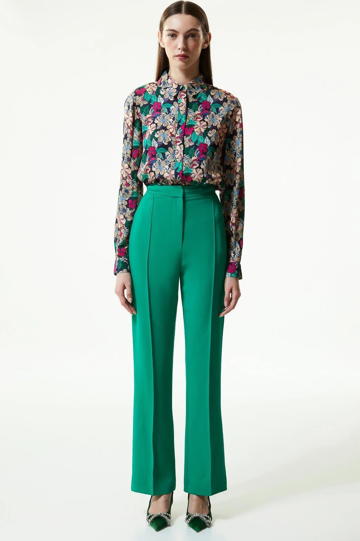 MACHKA Yeşil Straight Fit Krep Pantolon