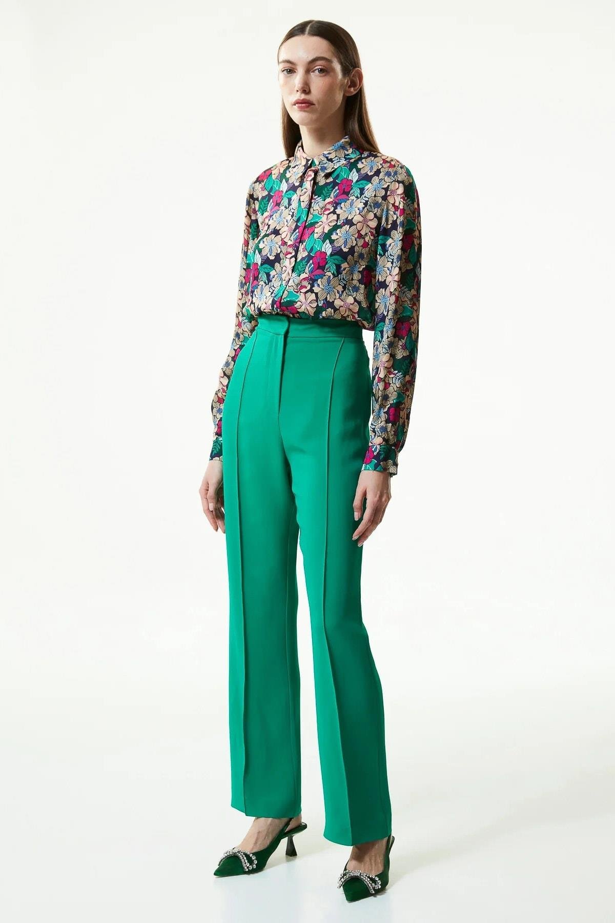 MACHKA Yeşil Straight Fit Krep Pantolon