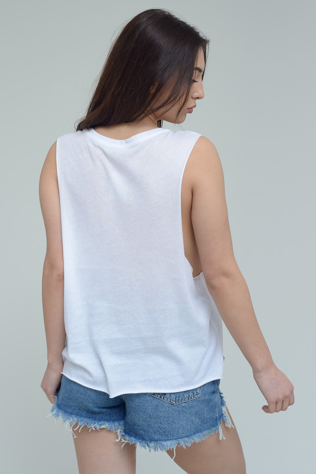 TWIST Akrep Desen Beyaz-Fuşya Kolsuz T-shirt