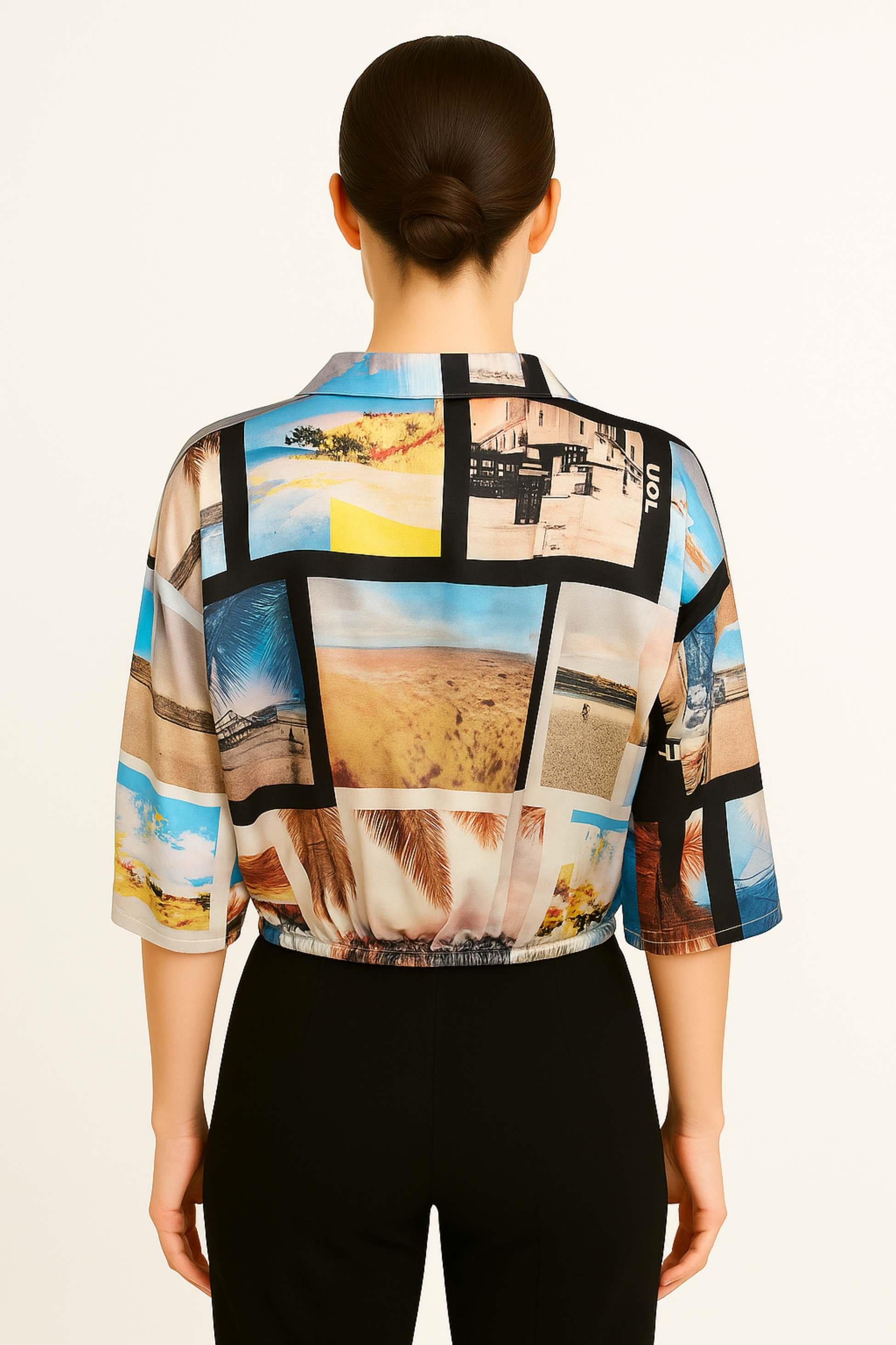 TWIST Büzgülü Desenli Naturel Crop Bluz